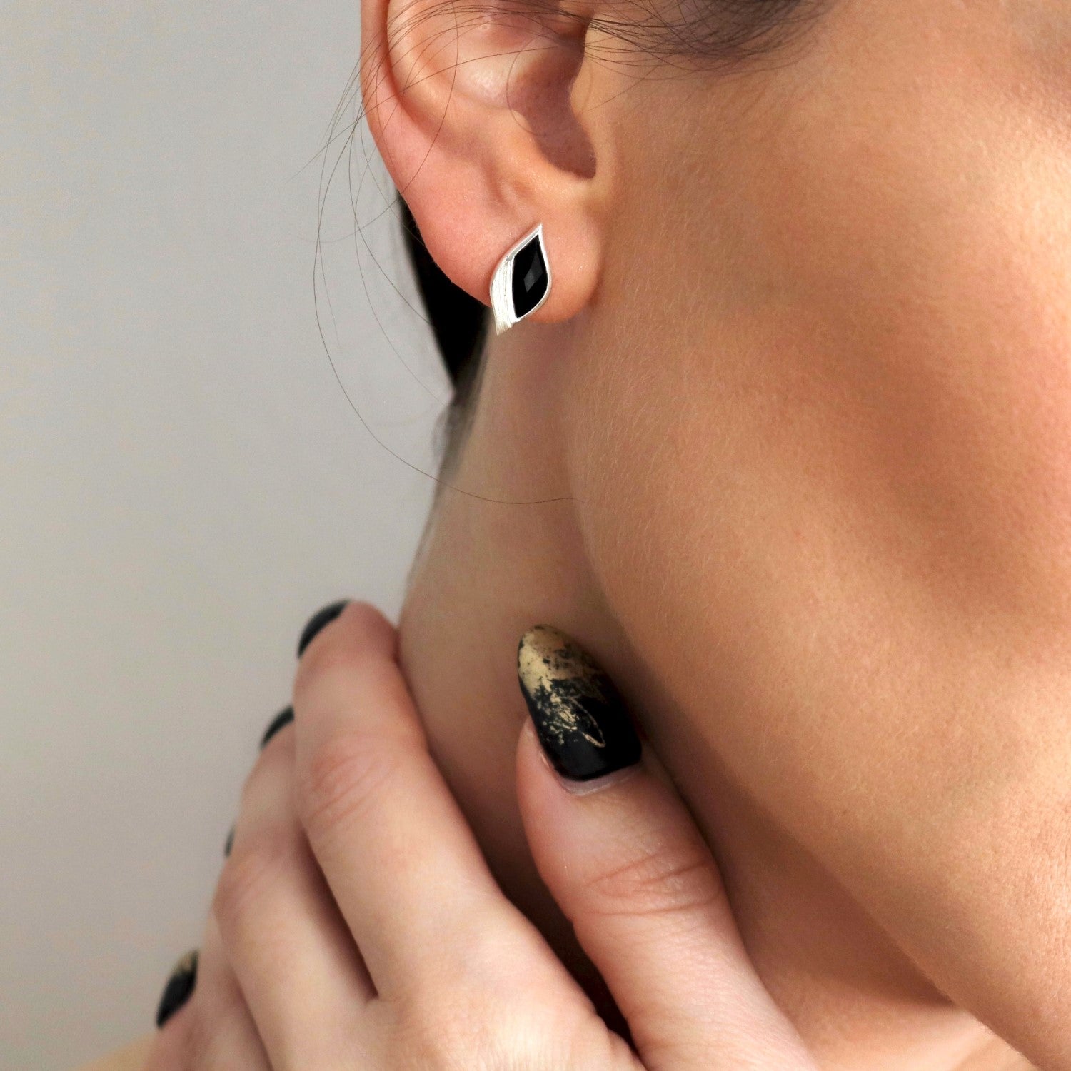 Strength Silver Onyx Stud Earrings