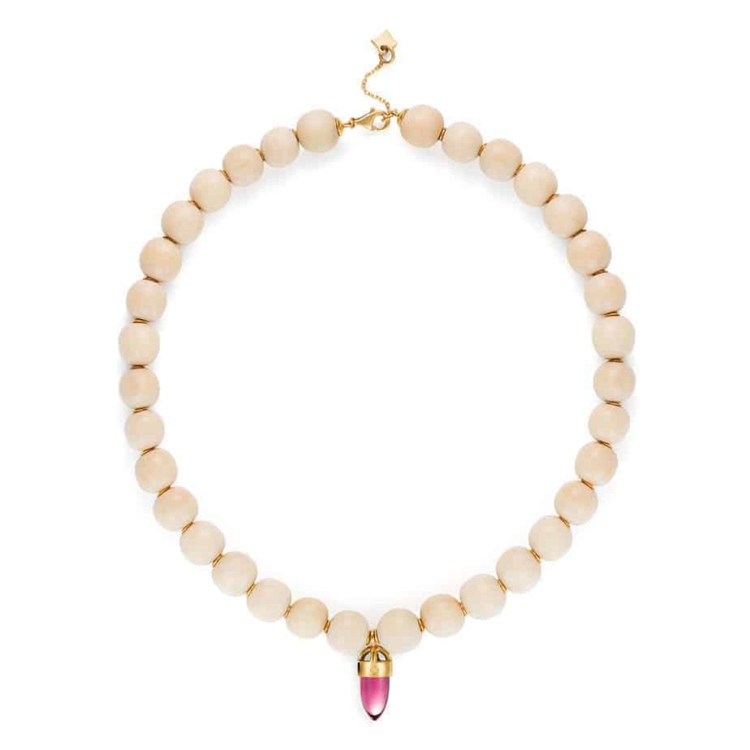Wooden Bead Necklace - Pink Tourmaline Quartz