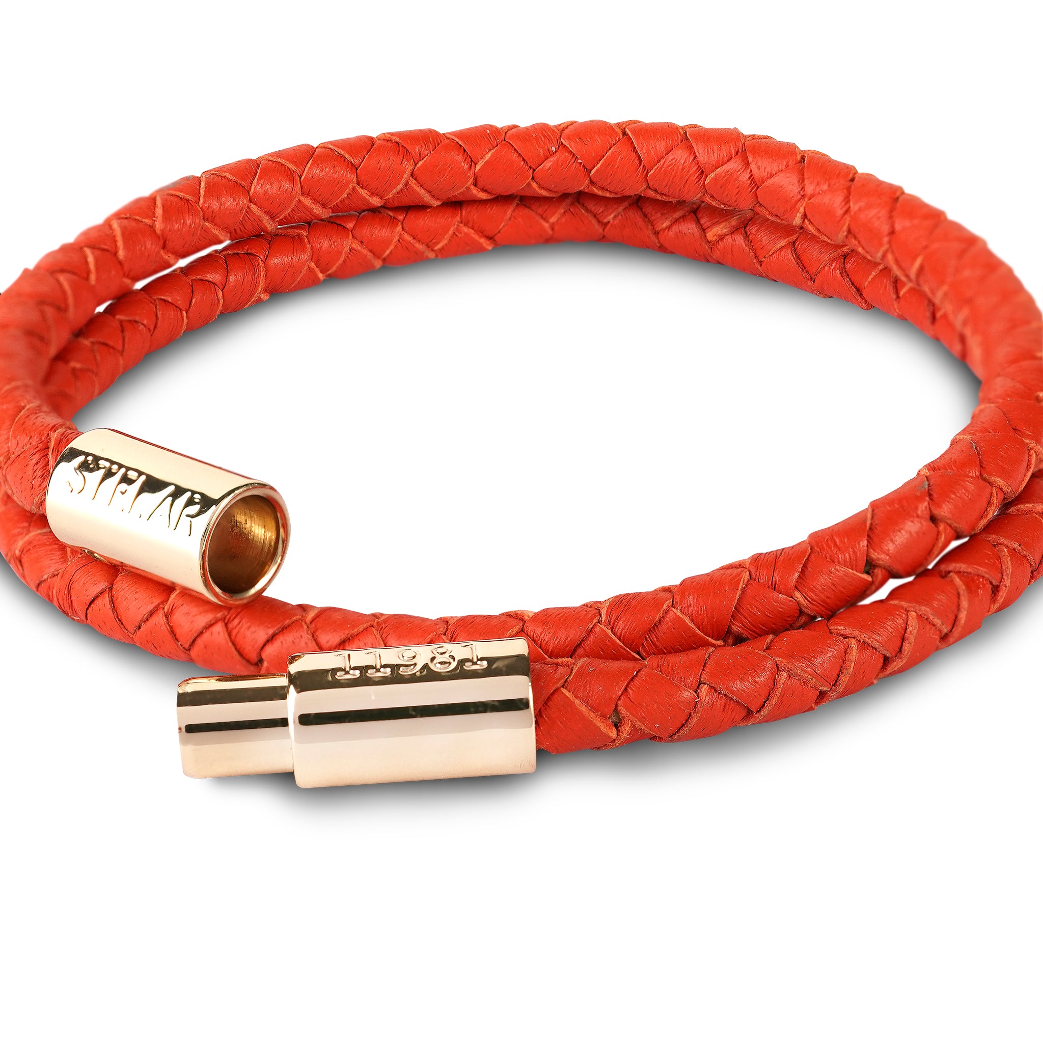Teman Double Woven Leather Bracelet - Hot Coral STELAR La Maison Couture