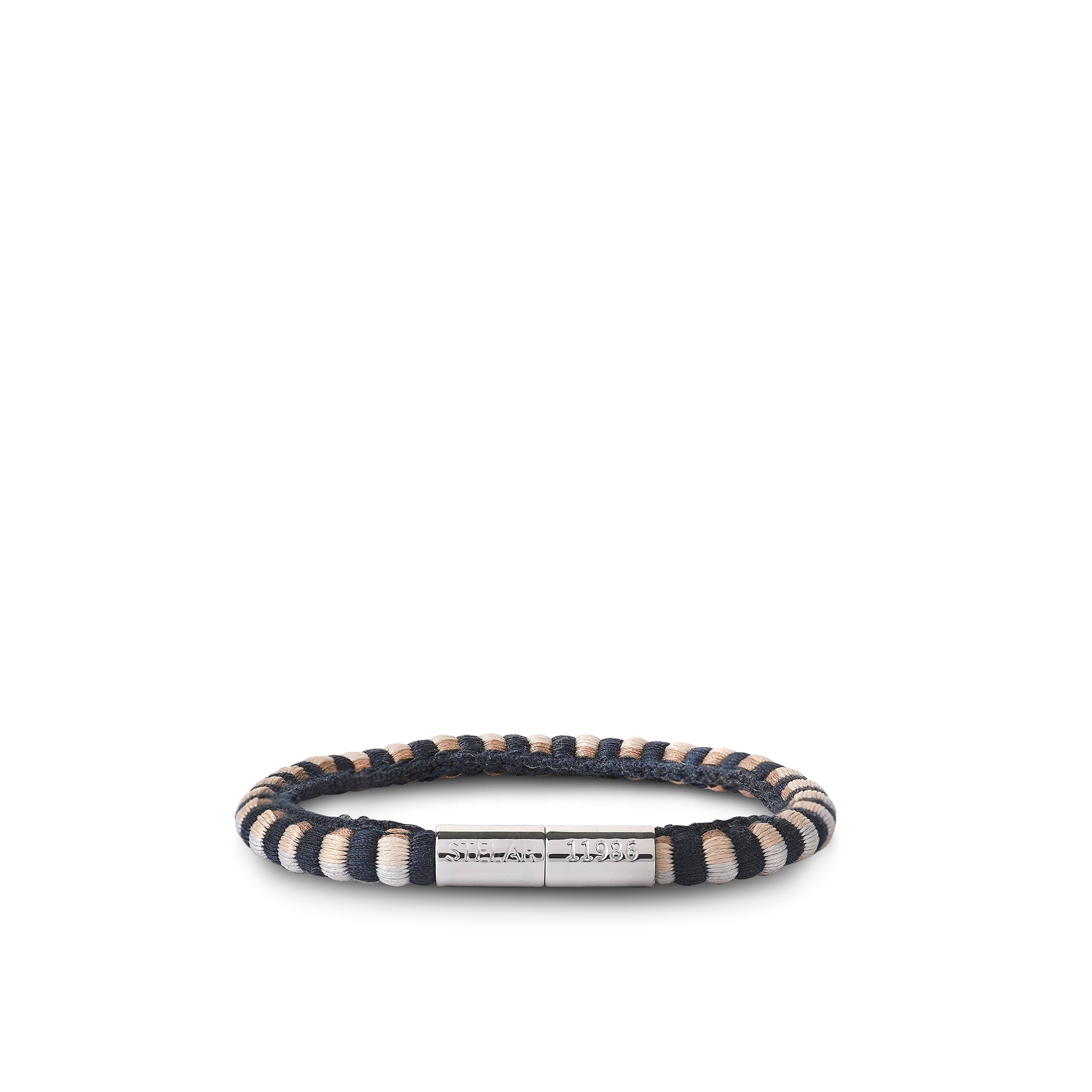 Teman Slim Woven Jacquard Bracelet - Liquorice and White Gold Tone STELAR La Maison Couture
