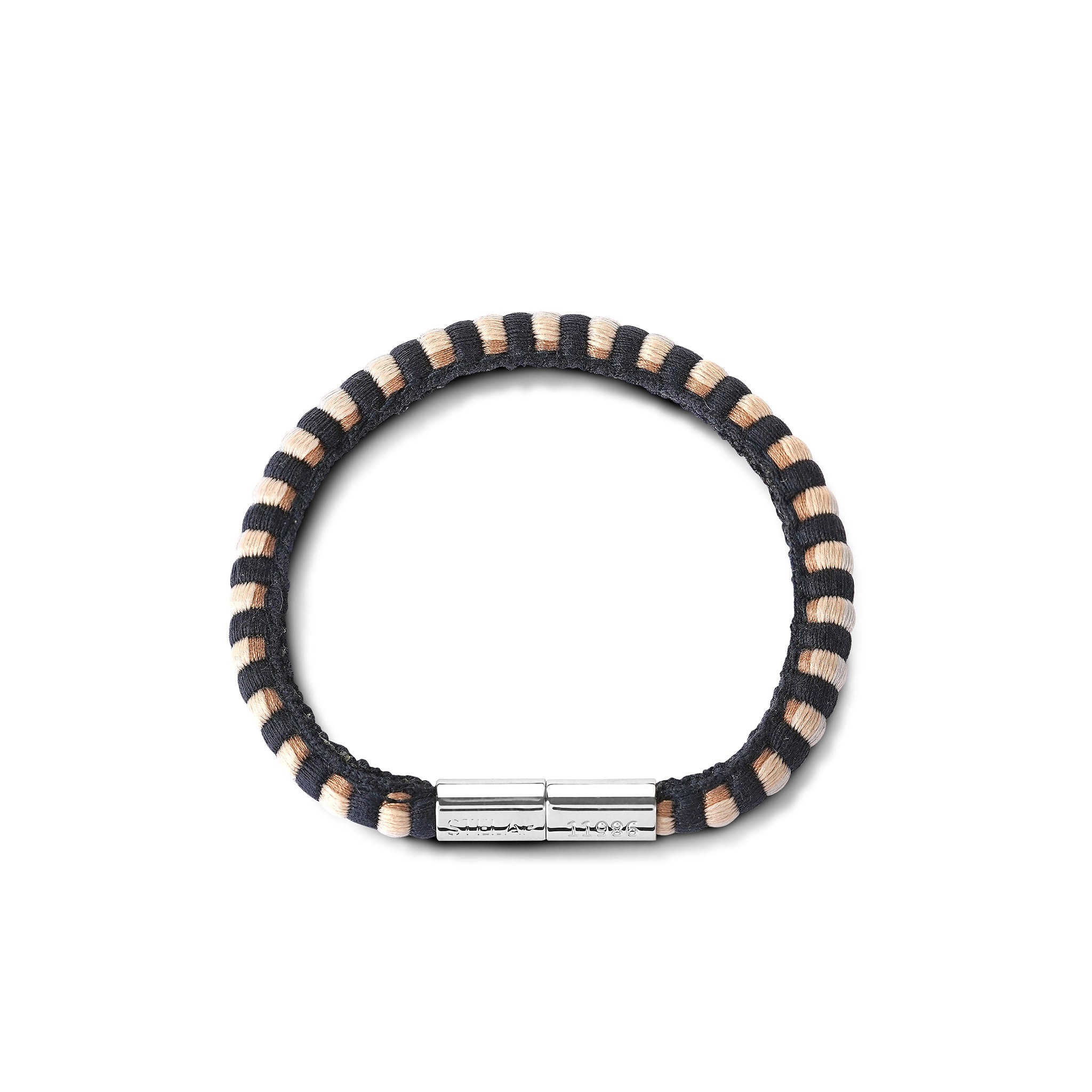 Teman Slim Woven Jacquard Bracelet - Liquorice and White Gold Tone STELAR La Maison Couture