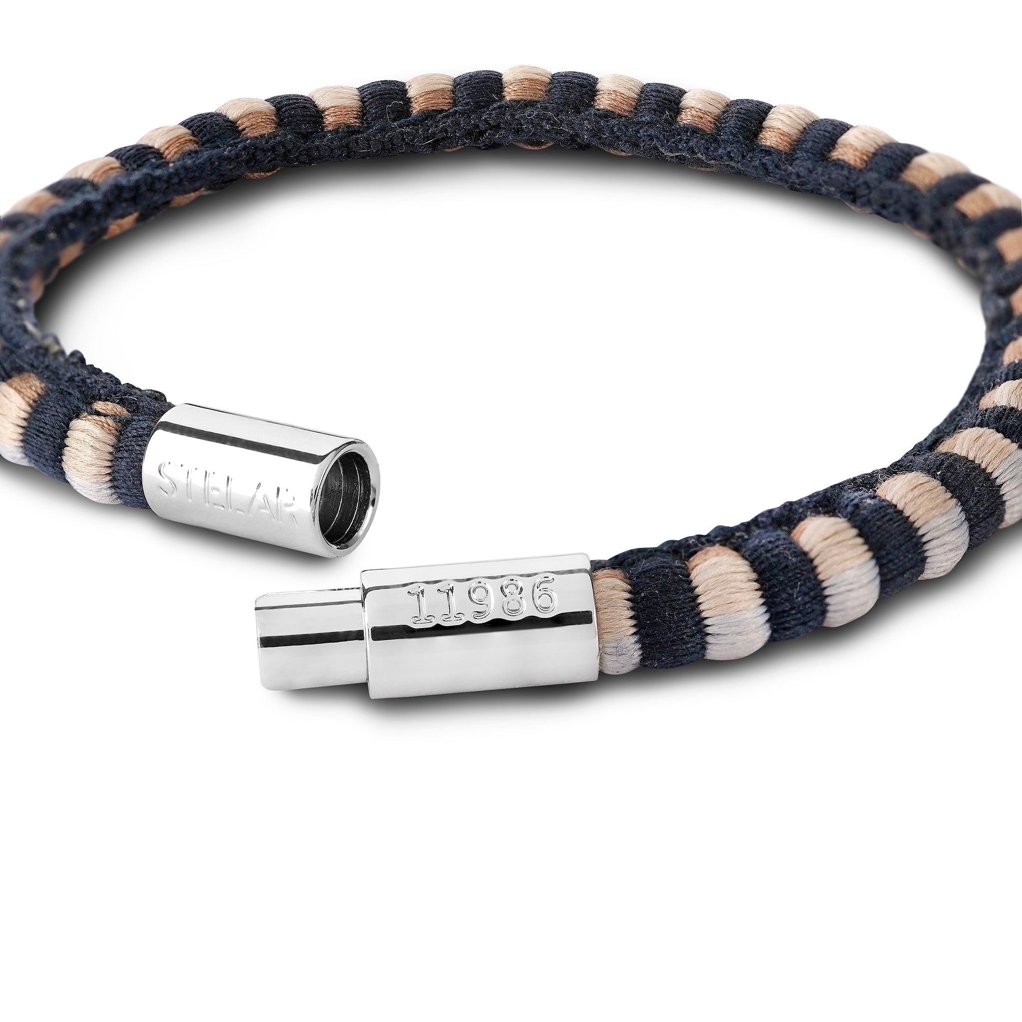 Teman Slim Woven Jacquard Bracelet - Liquorice and White Gold Tone STELAR La Maison Couture