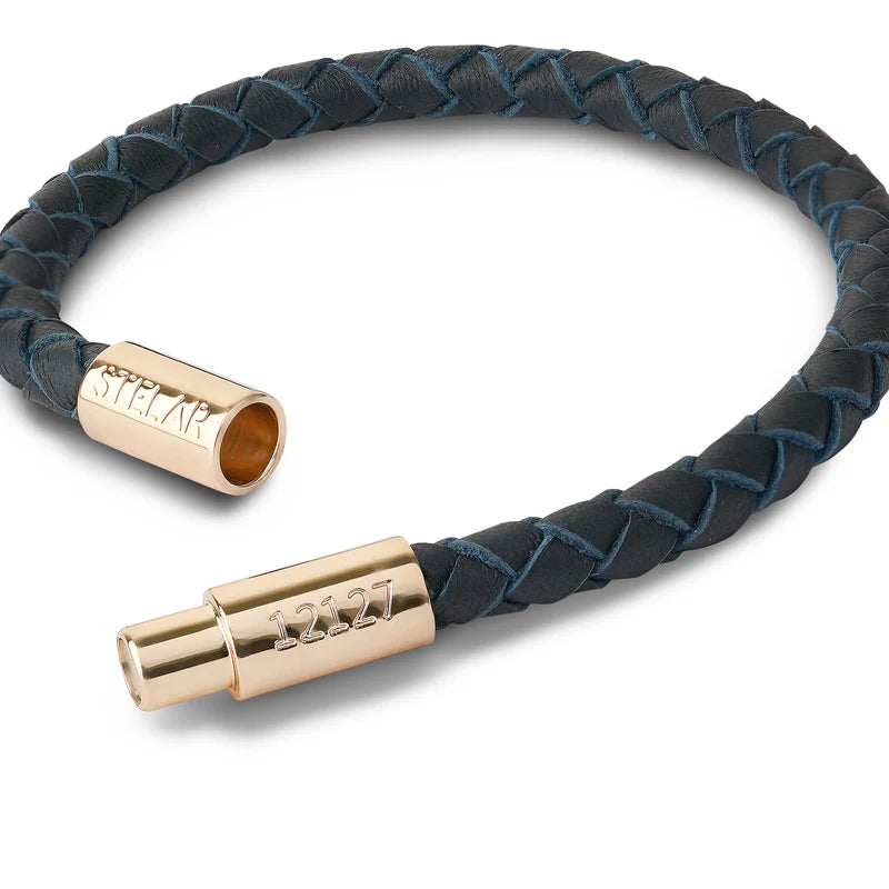 Teman Slim Woven Jacquard Bracelet - Midnight and Yellow Gold