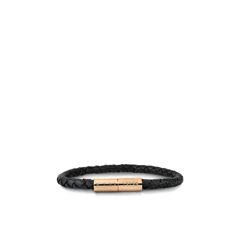 Teman Slim Woven Leather Bracelet - Nightfall and Yellow Gold