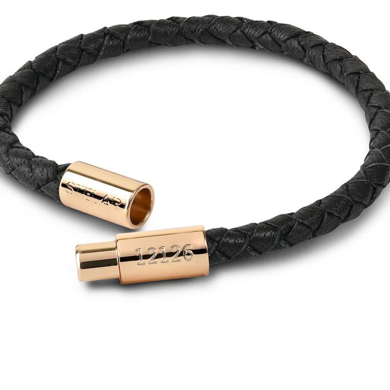 Teman Slim Woven Leather Bracelet - Nightfall and Yellow Gold