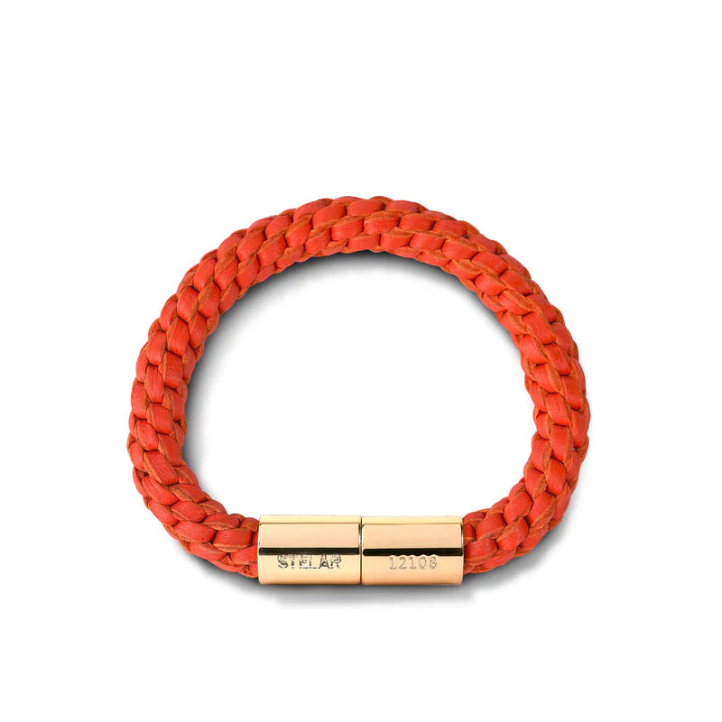 Teman Wide Woven Leather Bracelet - Hot Coral
