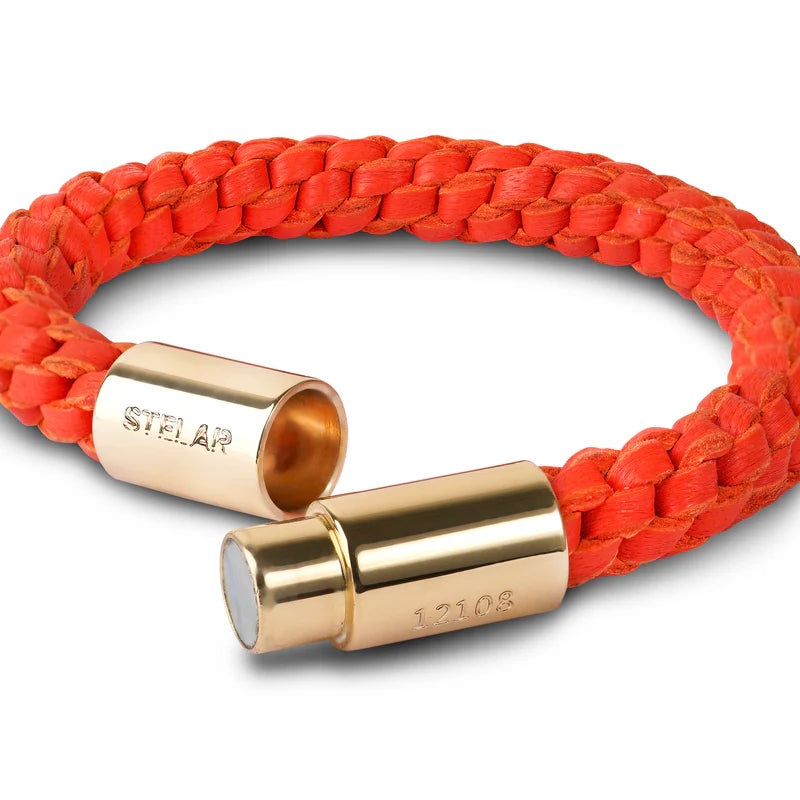 Teman Wide Woven Leather Bracelet - Hot Coral