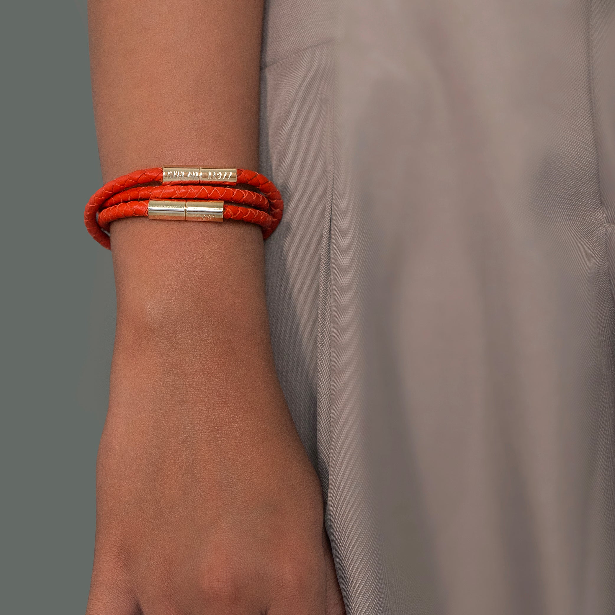 Teman Double Woven Leather Bracelet - Hot Coral STELAR La Maison Couture