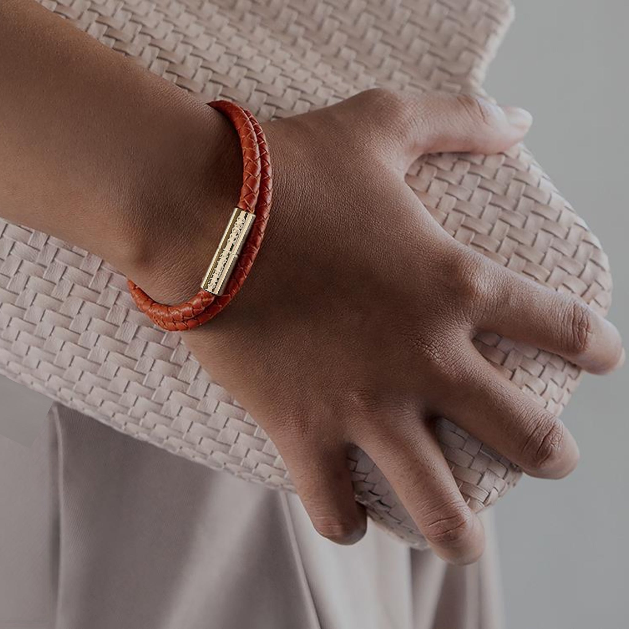 Teman Double Woven Leather Bracelet - Hot Coral STELAR La Maison Couture