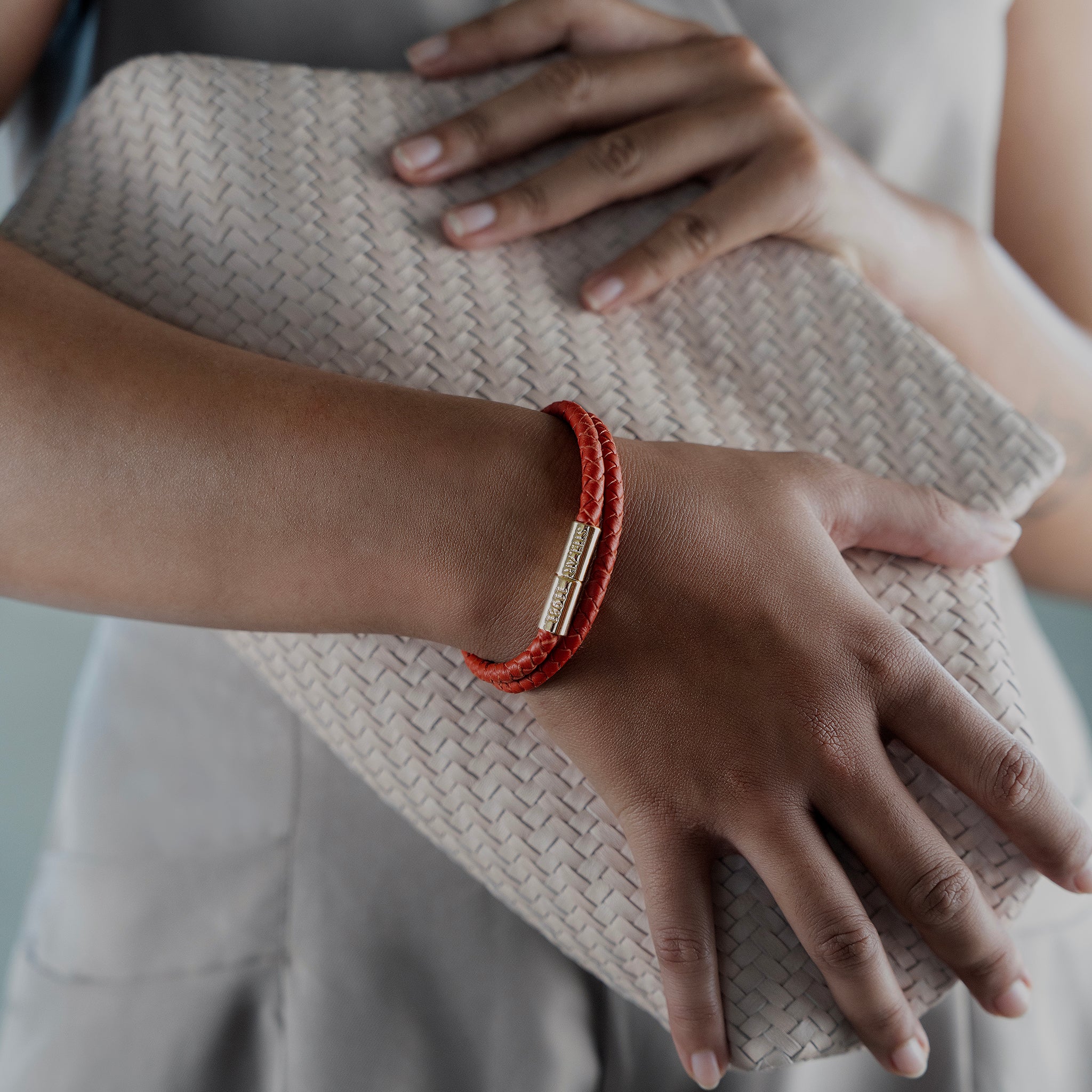 Teman Double Woven Leather Bracelet - Hot Coral STELAR La Maison Couture