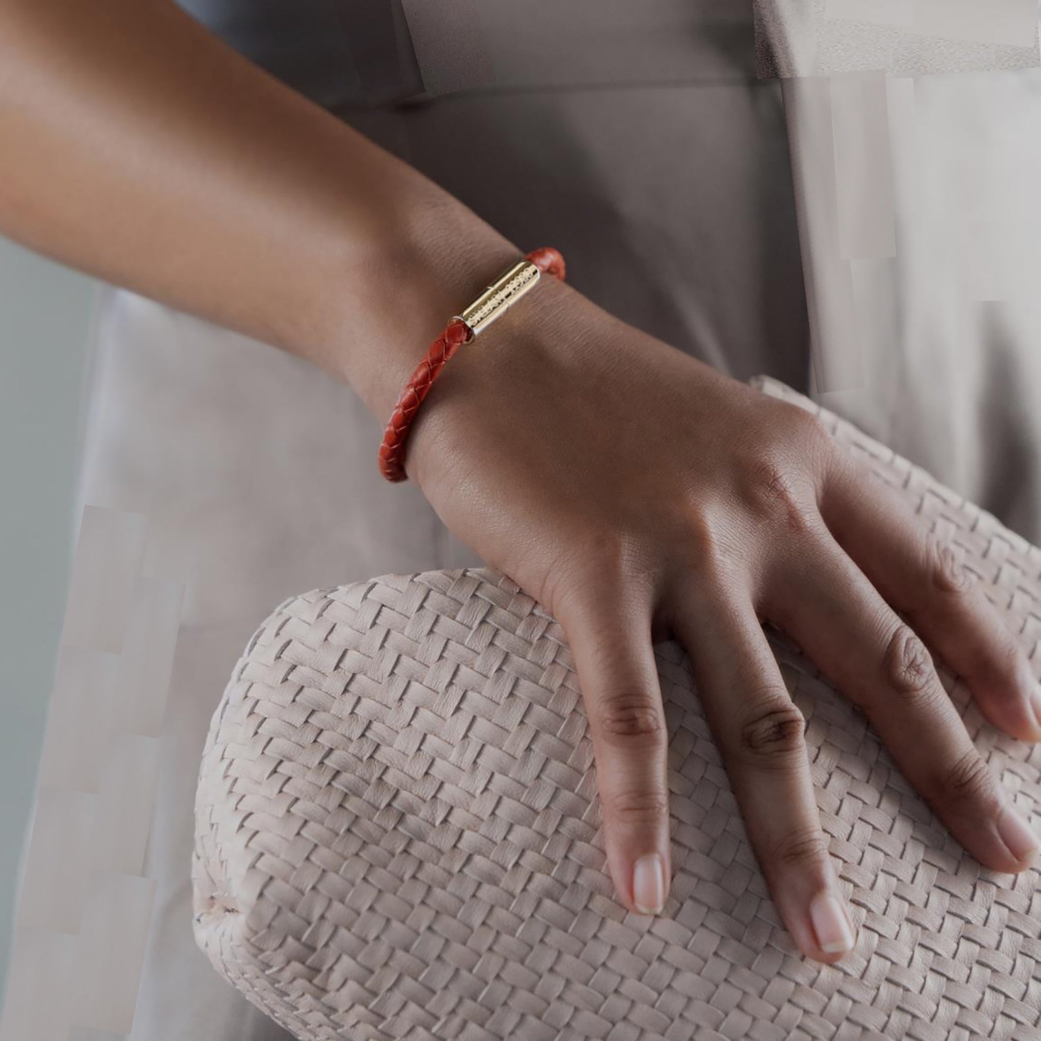 Teman Slim Woven Leather Bracelet - Hot Coral STELAR La Maison Couture