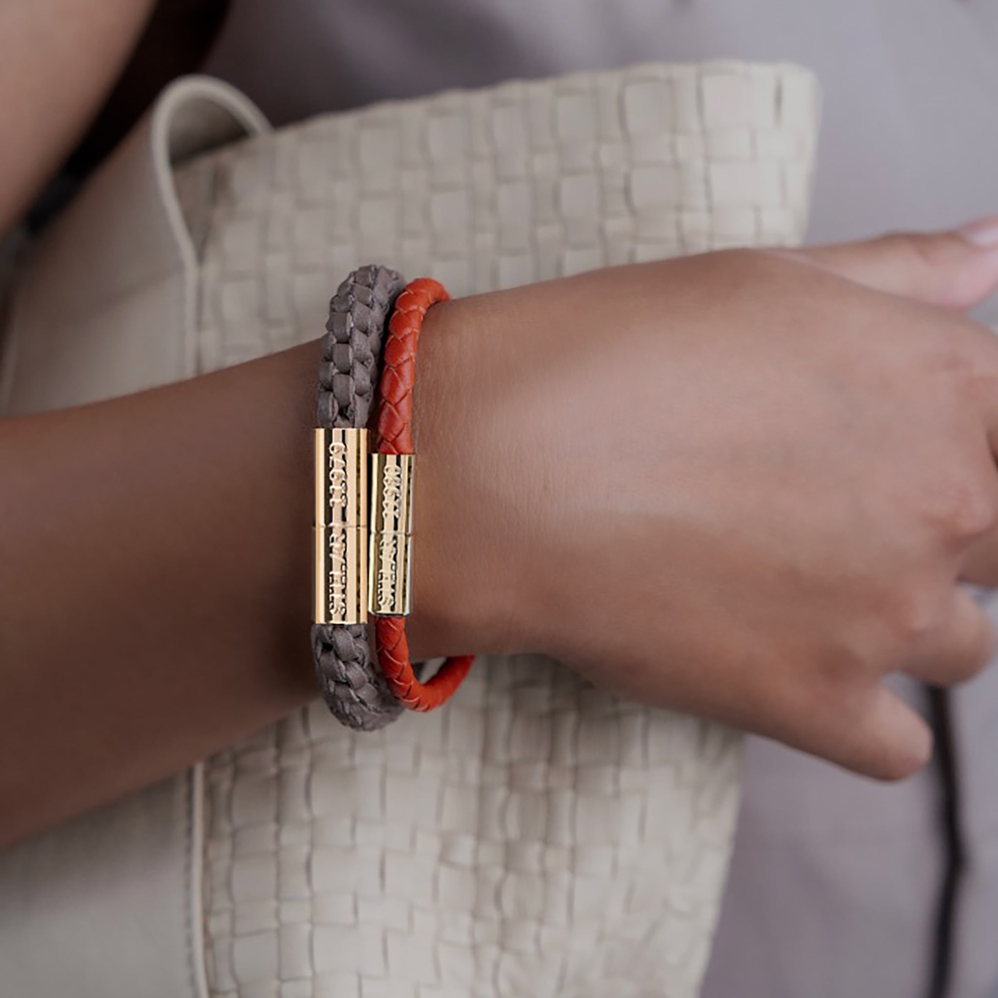 Teman Slim Woven Leather Bracelet - Hot Coral STELAR La Maison Couture