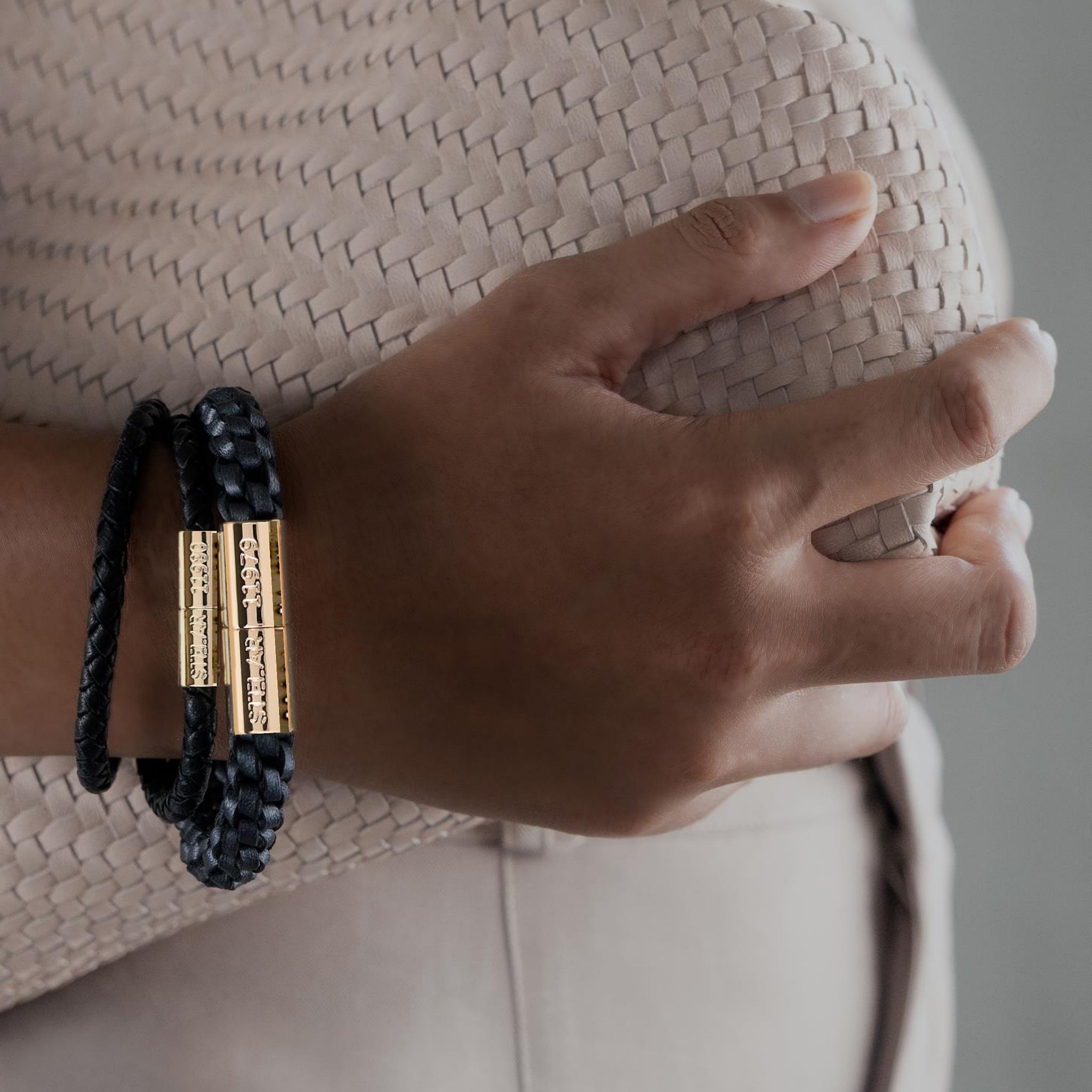 Teman Wide Woven Leather Bracelet - Anthracite STELAR La Maison Couture