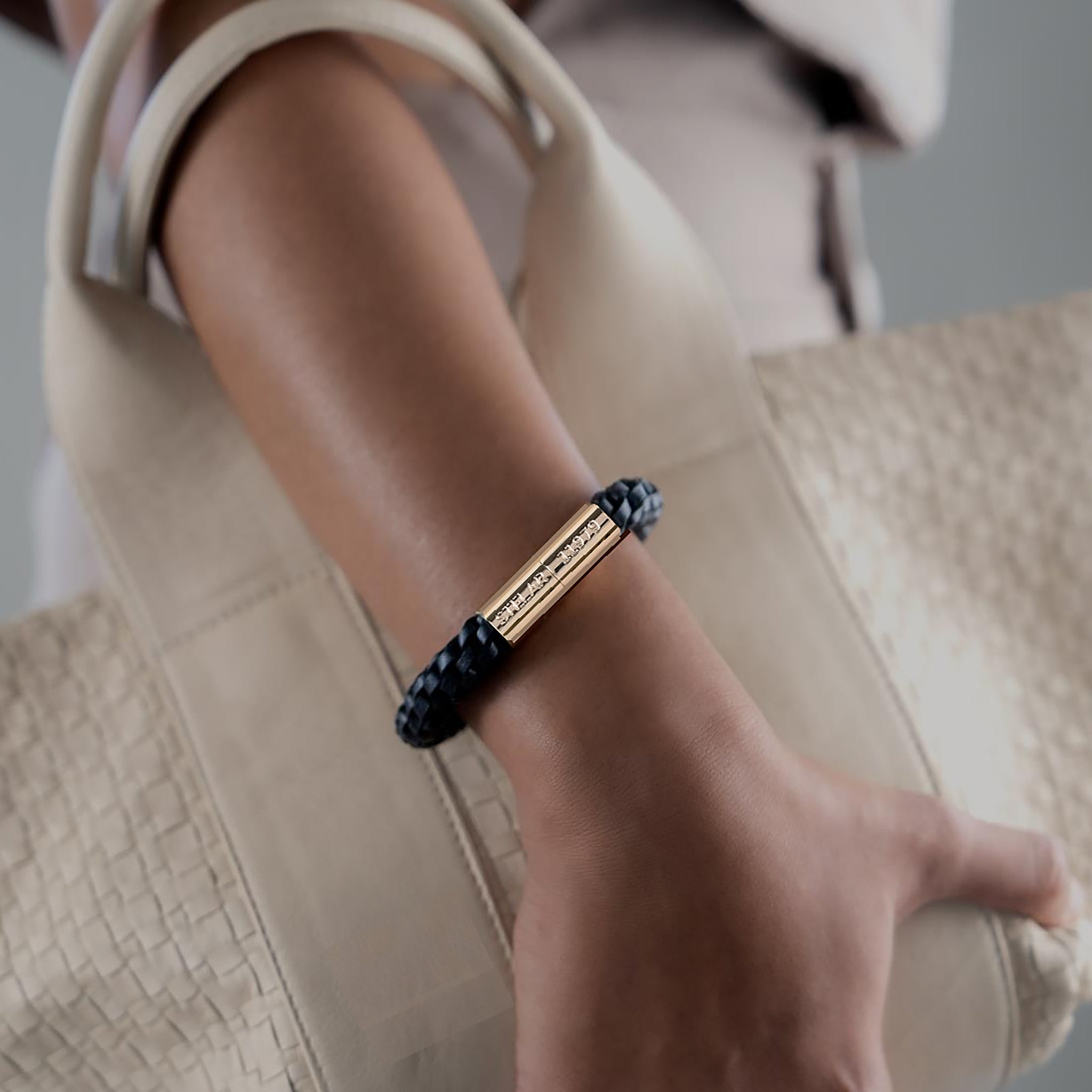 Teman Wide Woven Leather Bracelet - Anthracite STELAR La Maison Couture