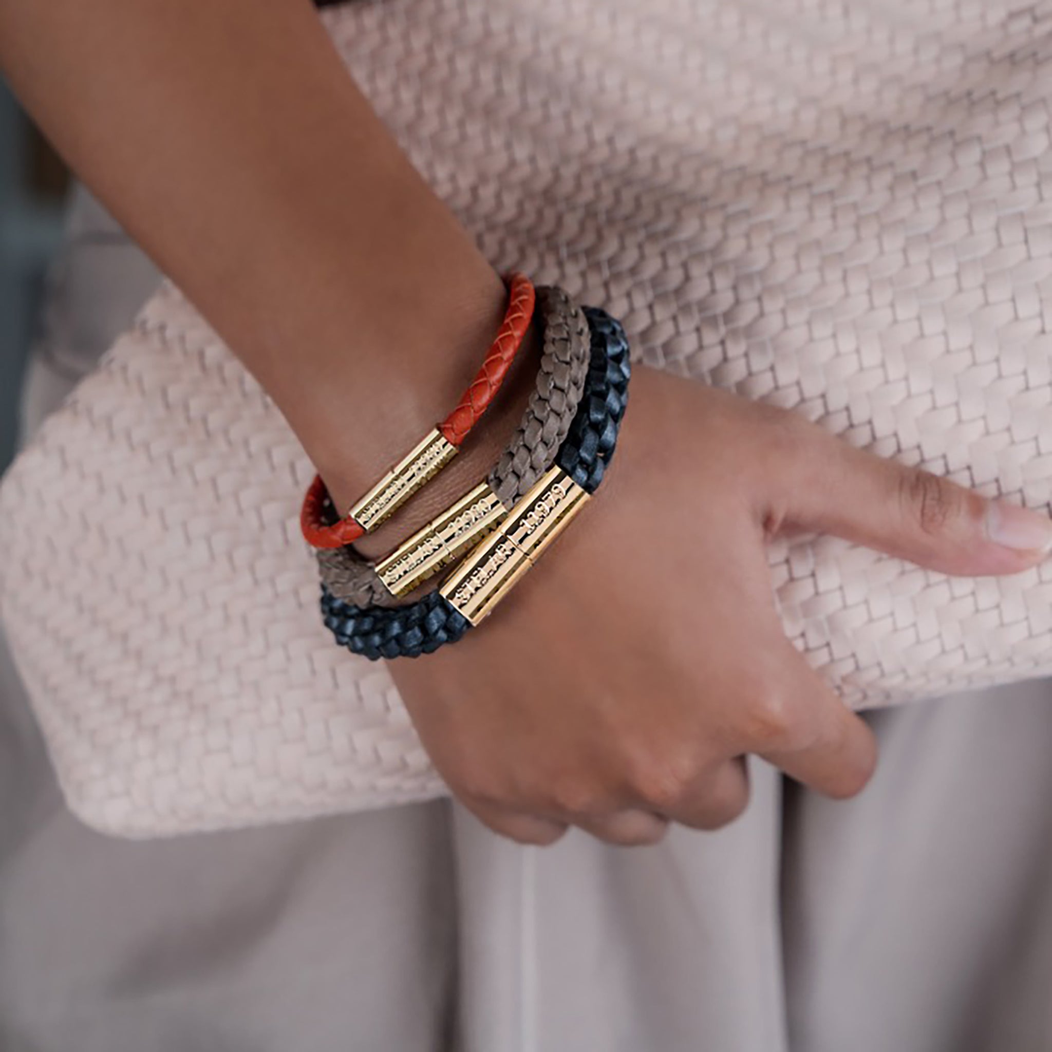 Teman Wide Woven Leather Bracelet - Anthracite STELAR La Maison Couture