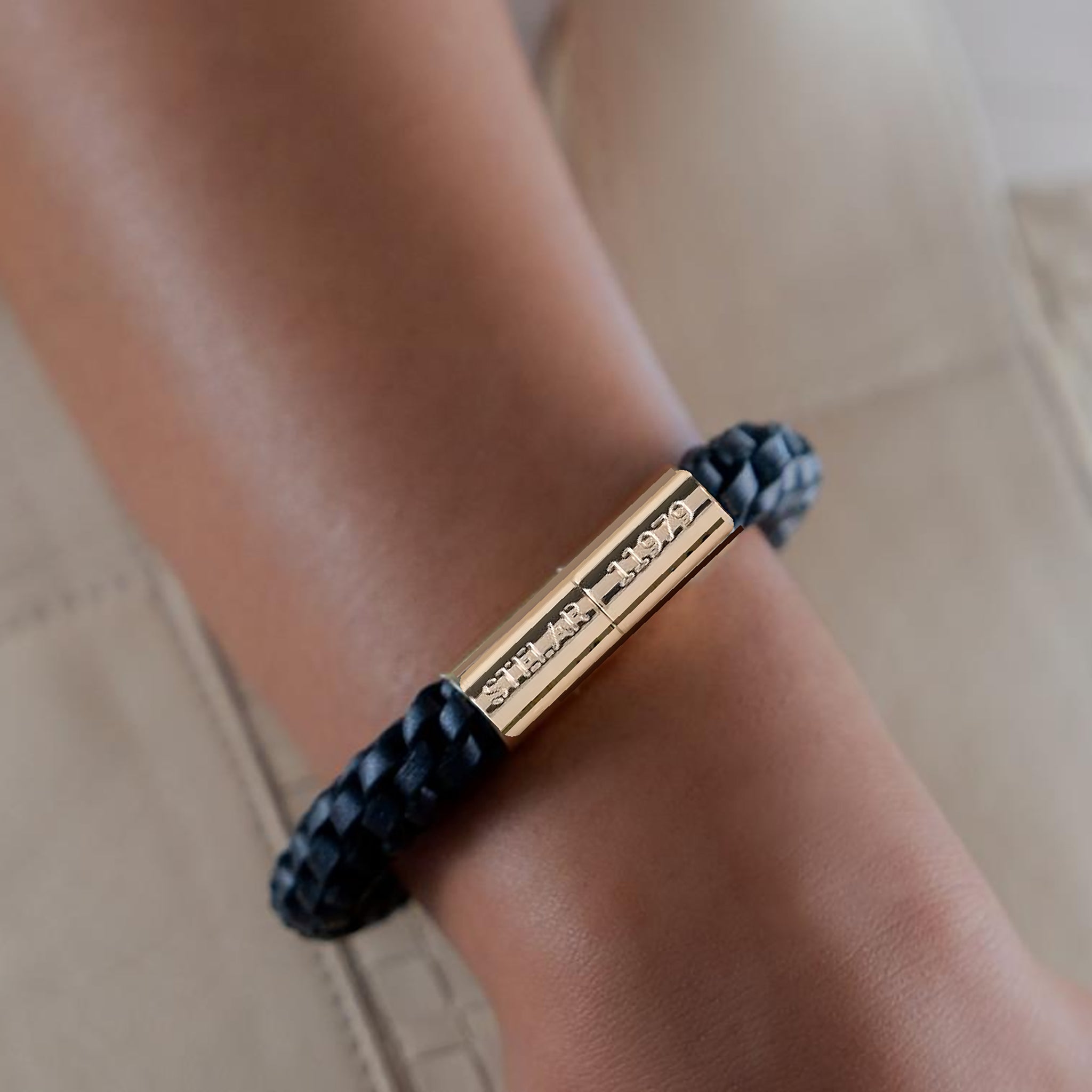 Teman Wide Woven Leather Bracelet - Anthracite STELAR La Maison Couture
