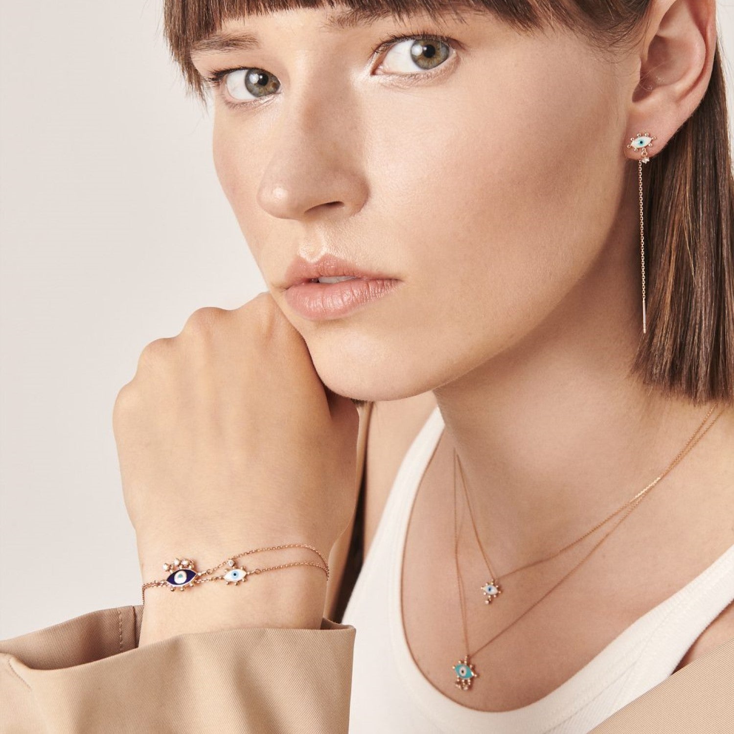 Evil Eye Chain Earring (White)