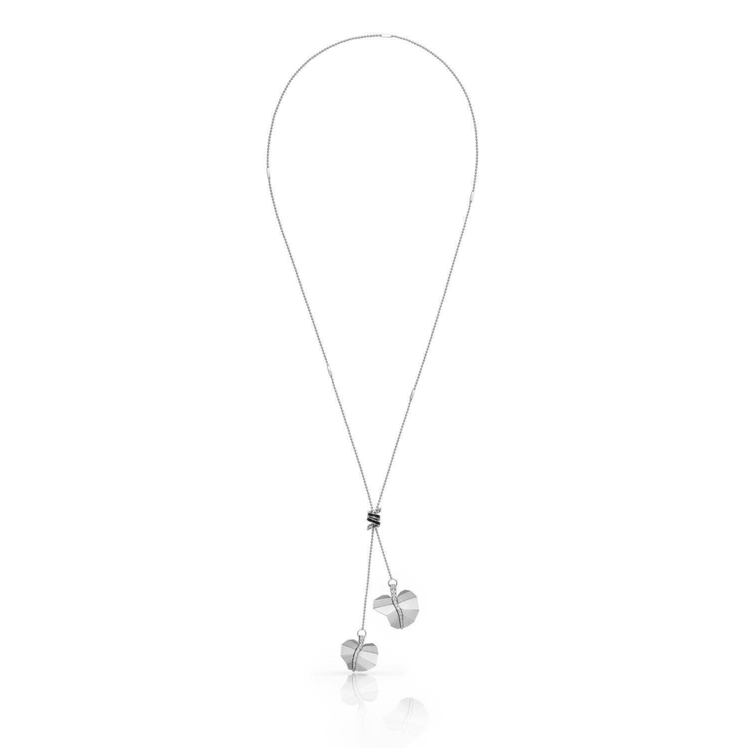 Double Round Busia Leaf Necklace - White Gold