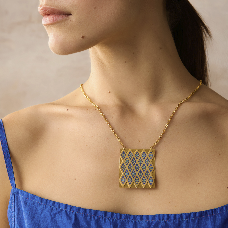 18kt Gold Vermeil Mawzon Lapis & Turquoise Necklace