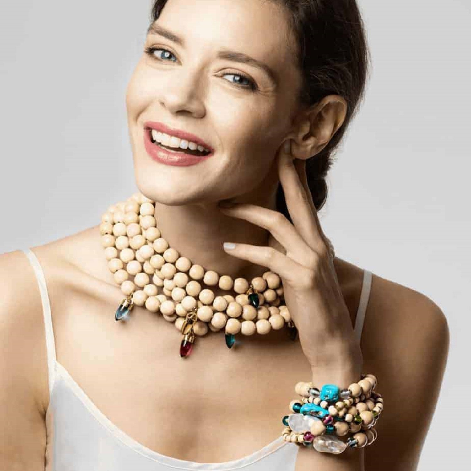 Wooden Bead Necklace - London Blue Quartz