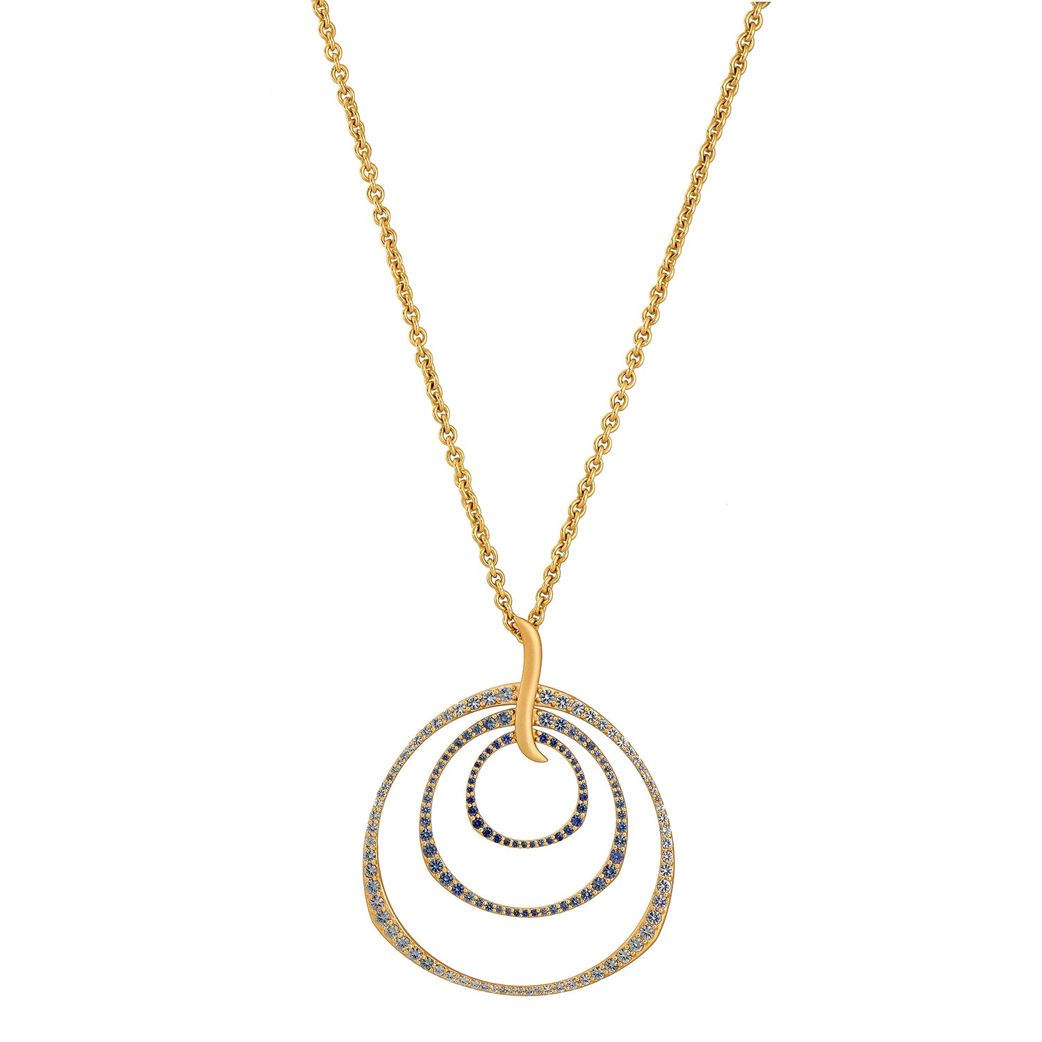 Ombre Sapphire Triple Hoop Pendant Necklace