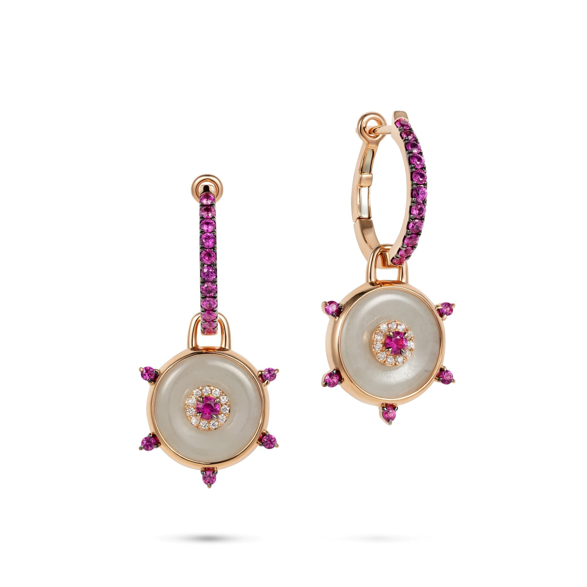 Celeste Hoop Pink Sapphire and Jade Earrings