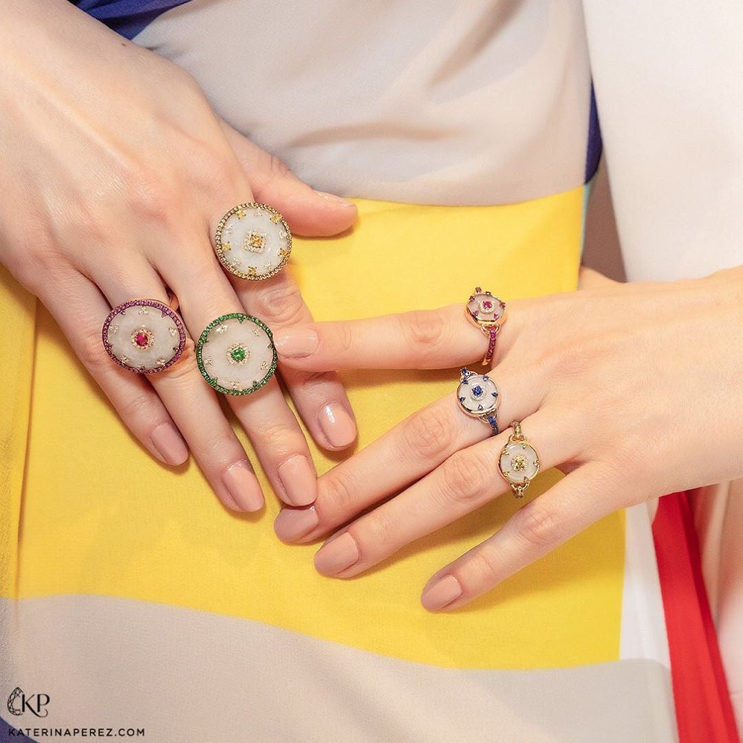 Celeste Pink Sapphire and Jade Disc Ring