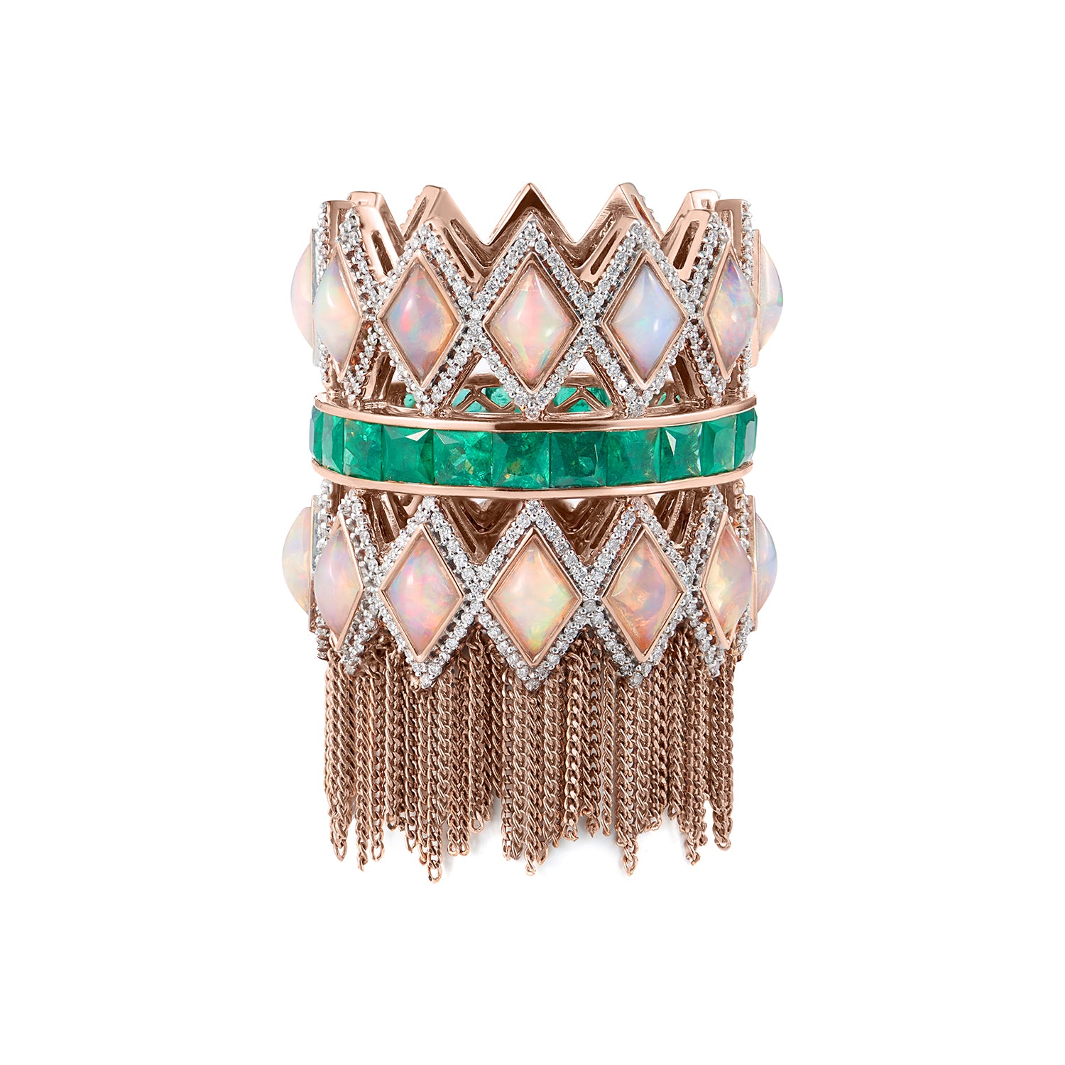 Trinity Ring in Rose Gold with Emerald