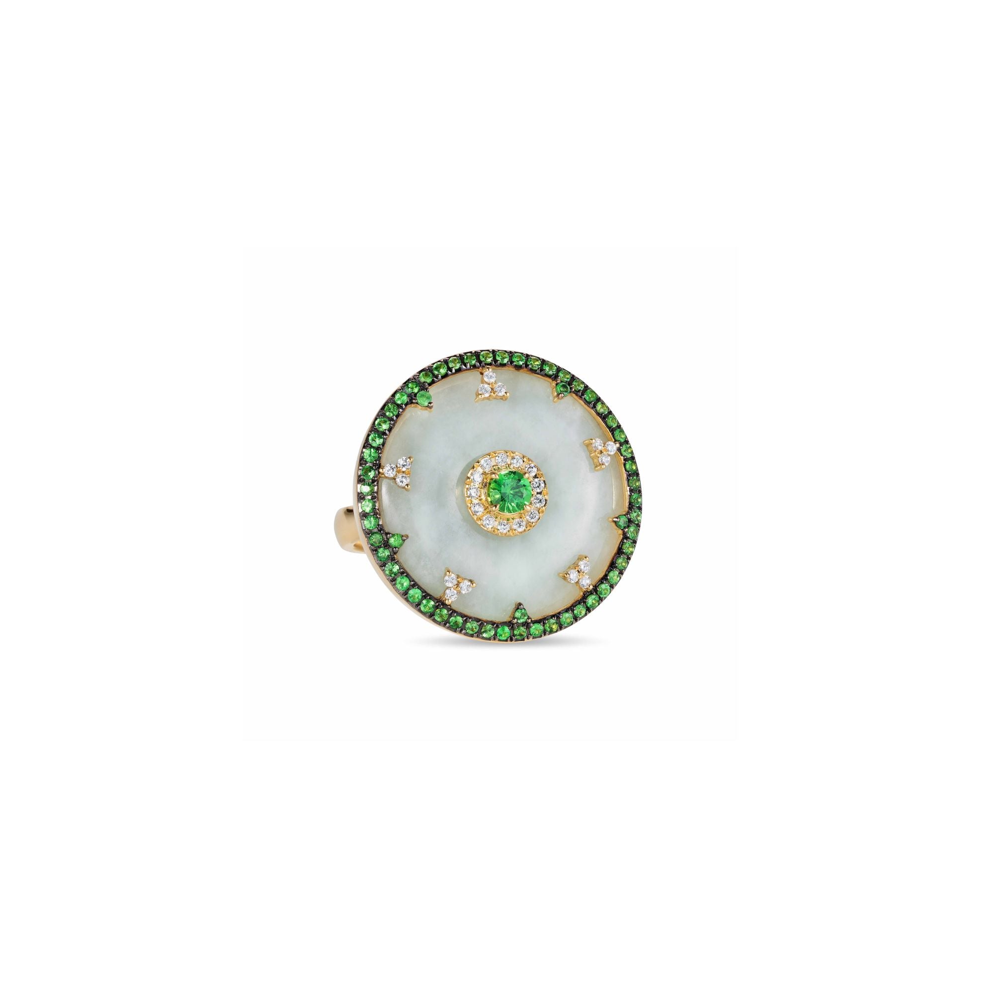 Celeste Tsavorite and Jade Disc Ring