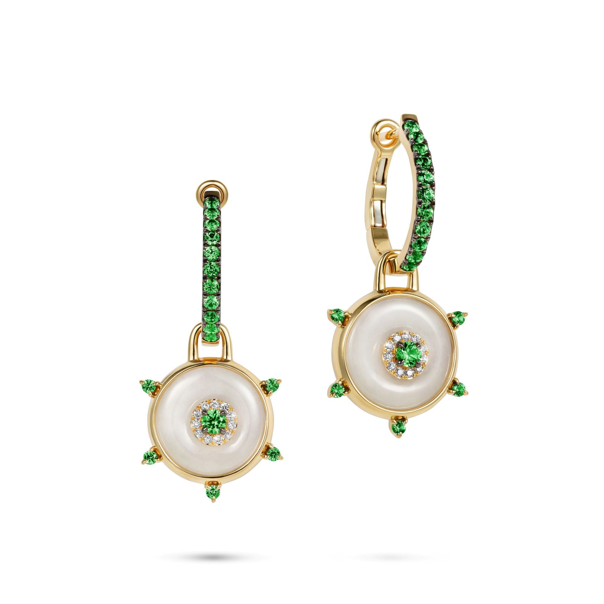 Celeste Hoop Tsavorite and Jade Earrings