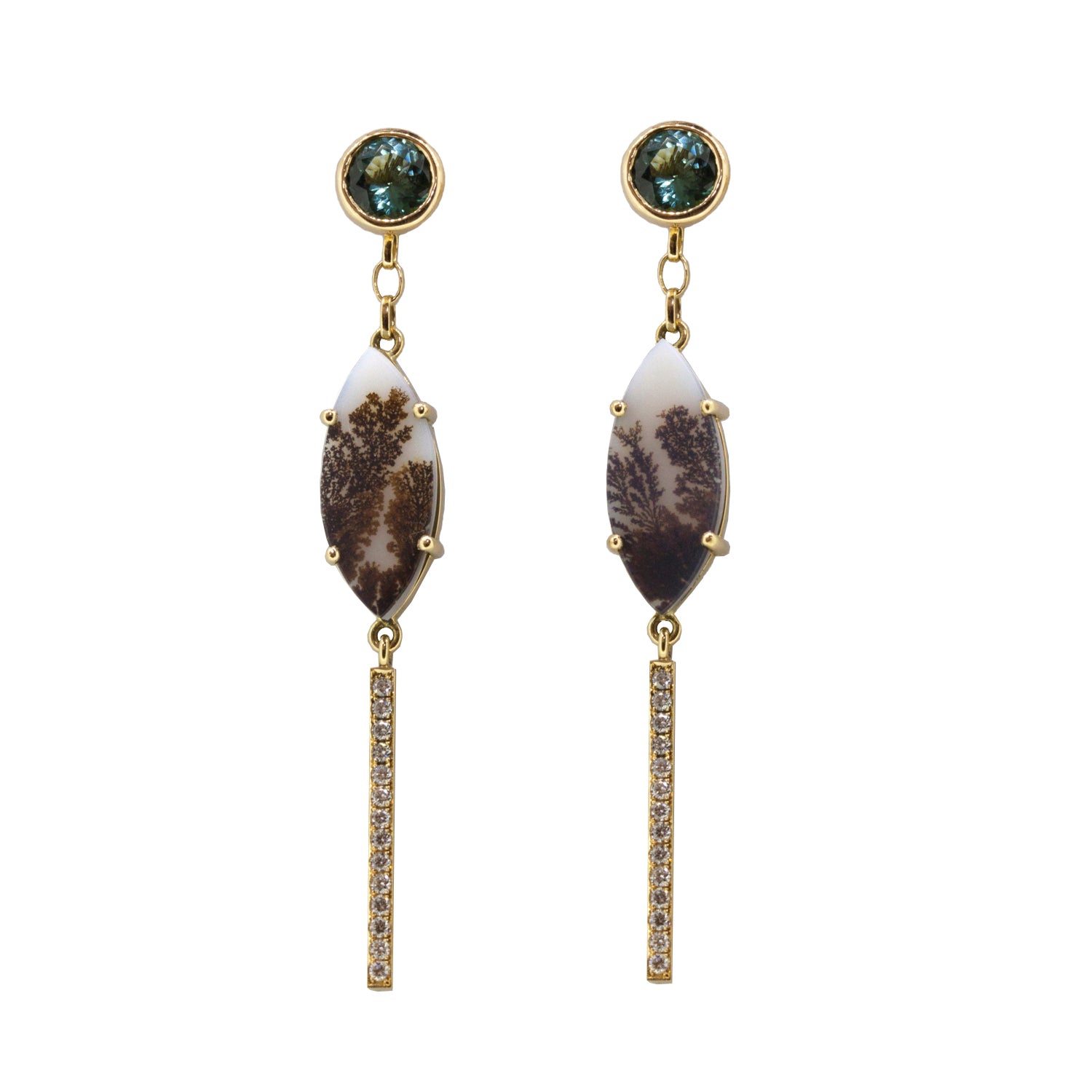 Agate Diamond Drop Earrings