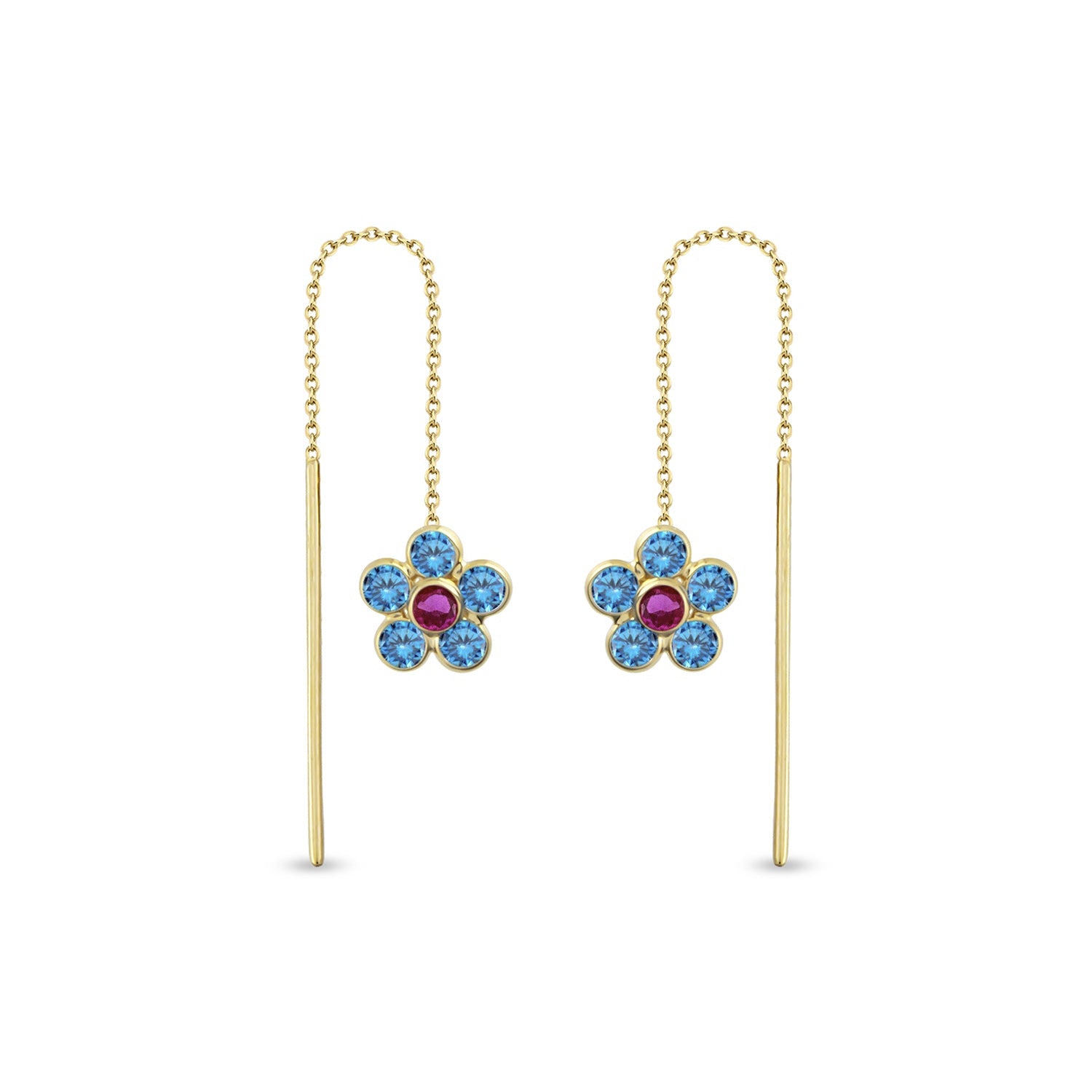 Aquamarine Daisy Threader Earrings