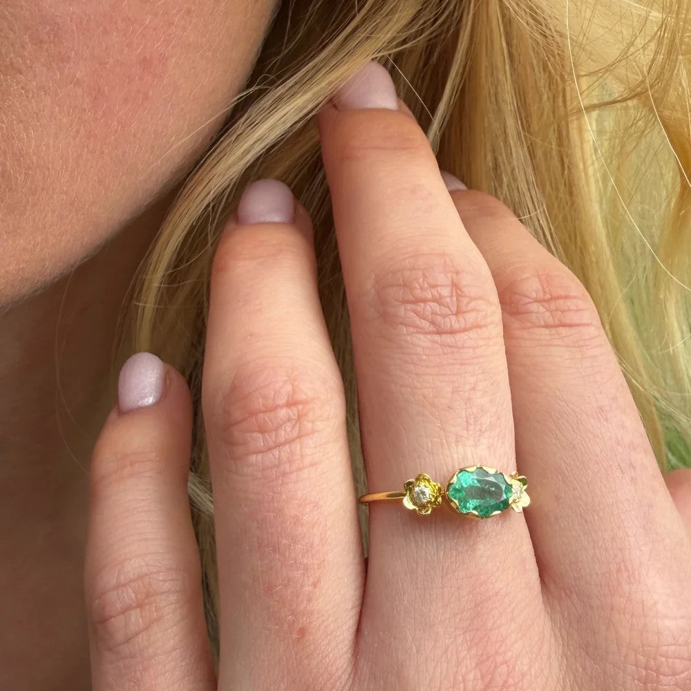 Grecian Gold Emerald and Diamond Stacking Ring