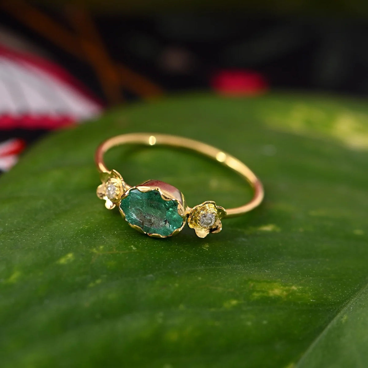 Grecian Gold Emerald and Diamond Stacking Ring