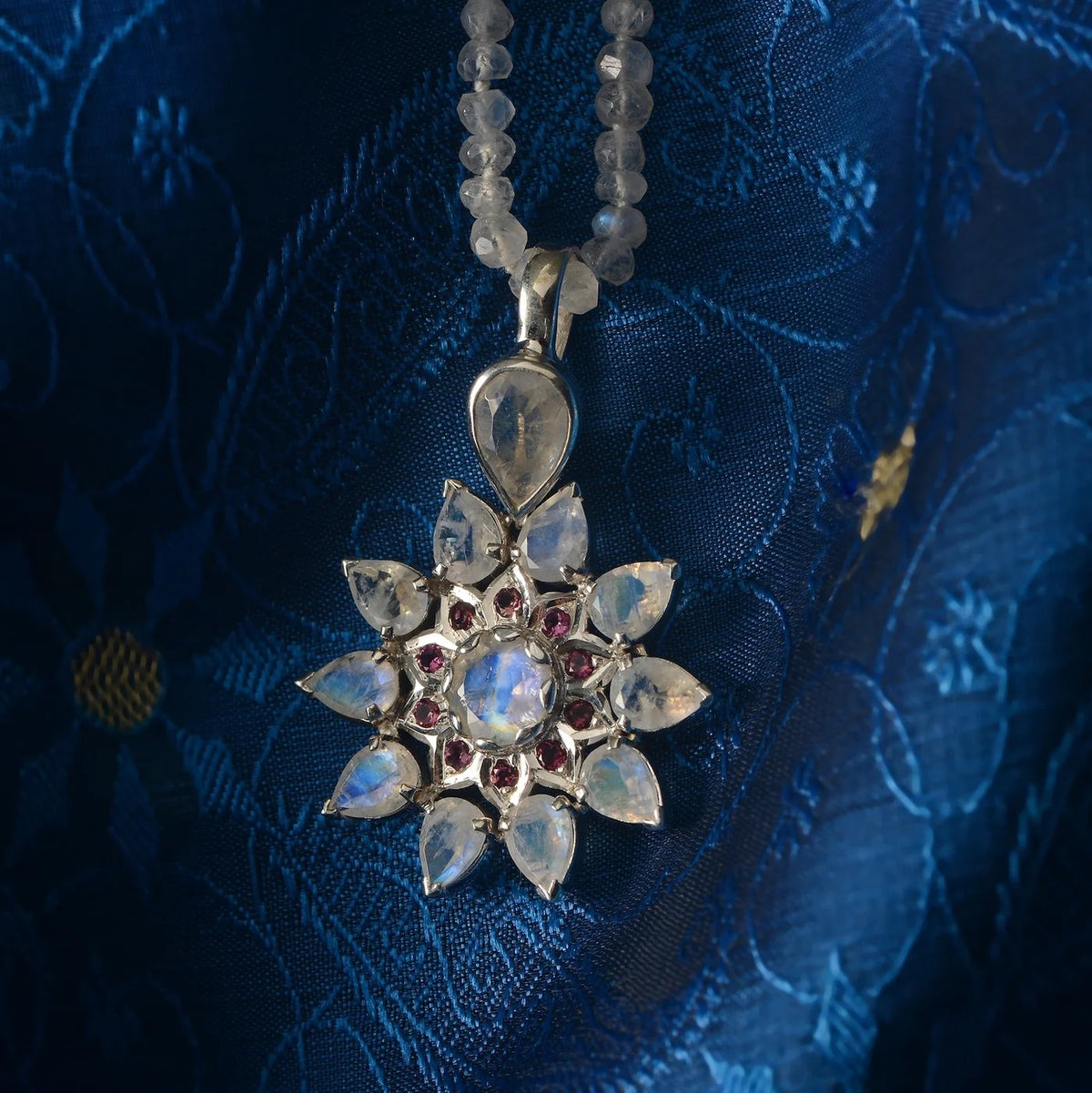 Stella Moonstone Garnet Statement Pendant