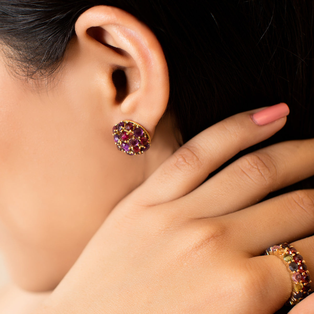 Earring Zero 1 - Garnet and Amethyst