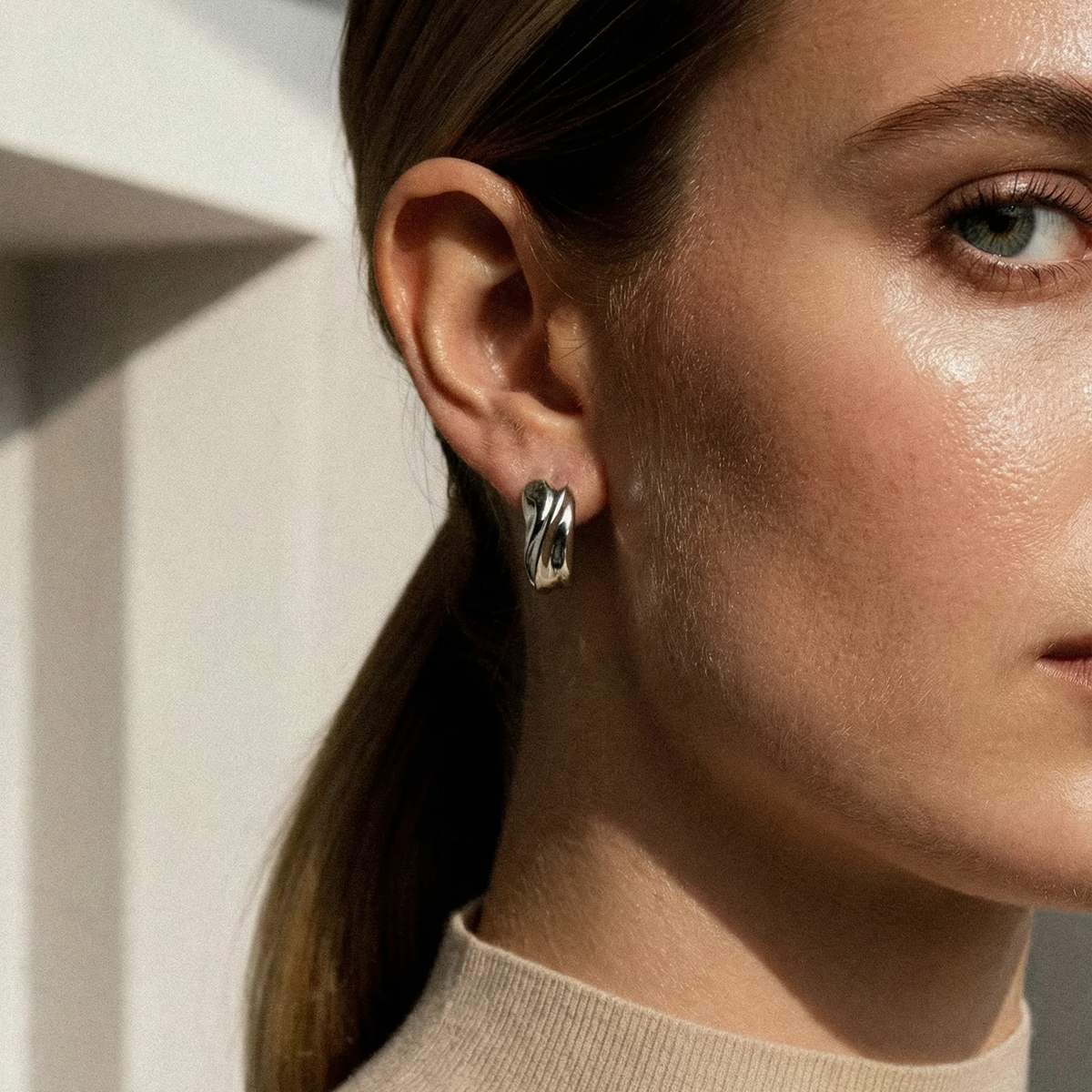 Milos Wave Hoops in Sterling Silver