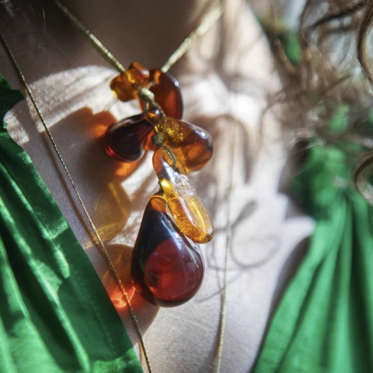 Azaz Amber Glass Bead Cluster on Cord