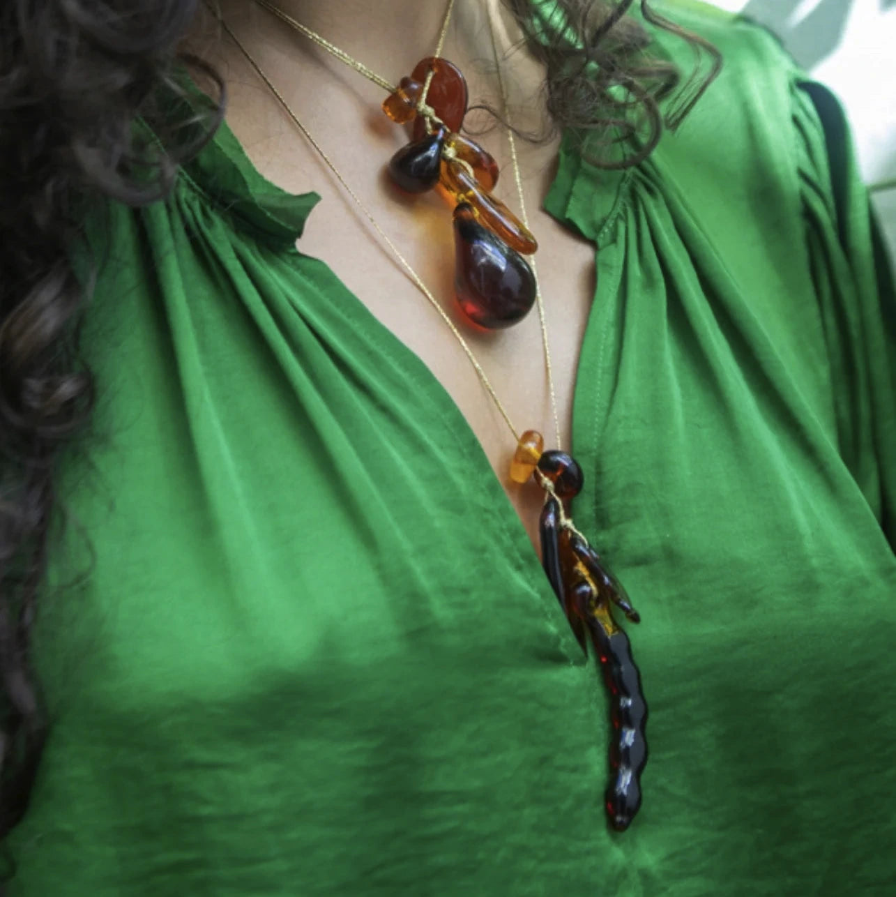 Azaz Amber Glass Bean Cluster on Cord