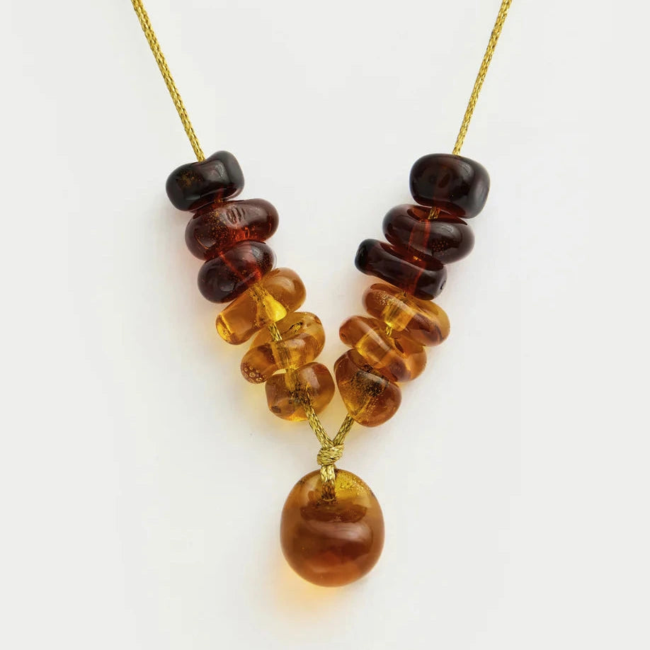 Azaz Amber Glass Multi Beaded Necklace on Cord