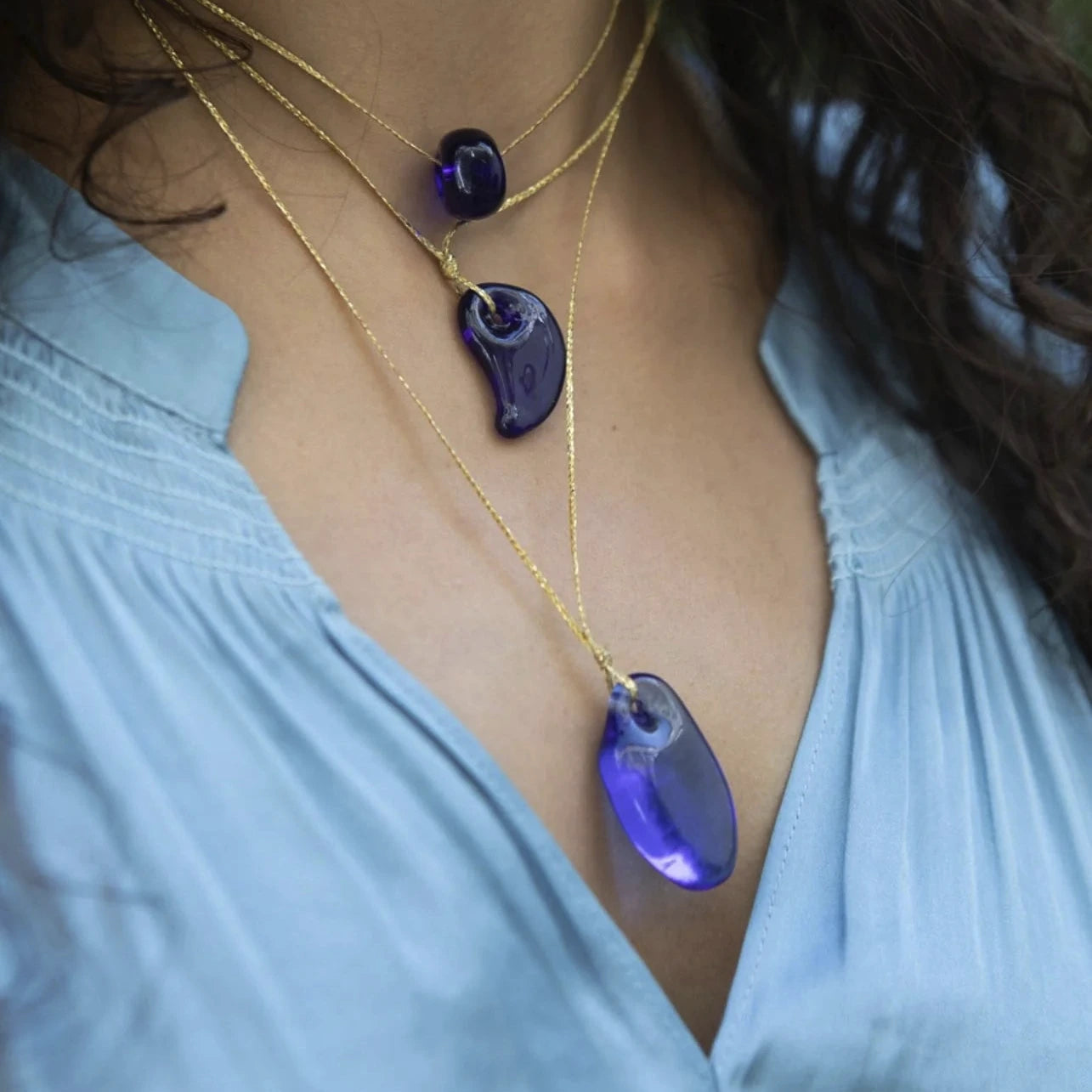 Azaz Blue Glass Bead on Cord