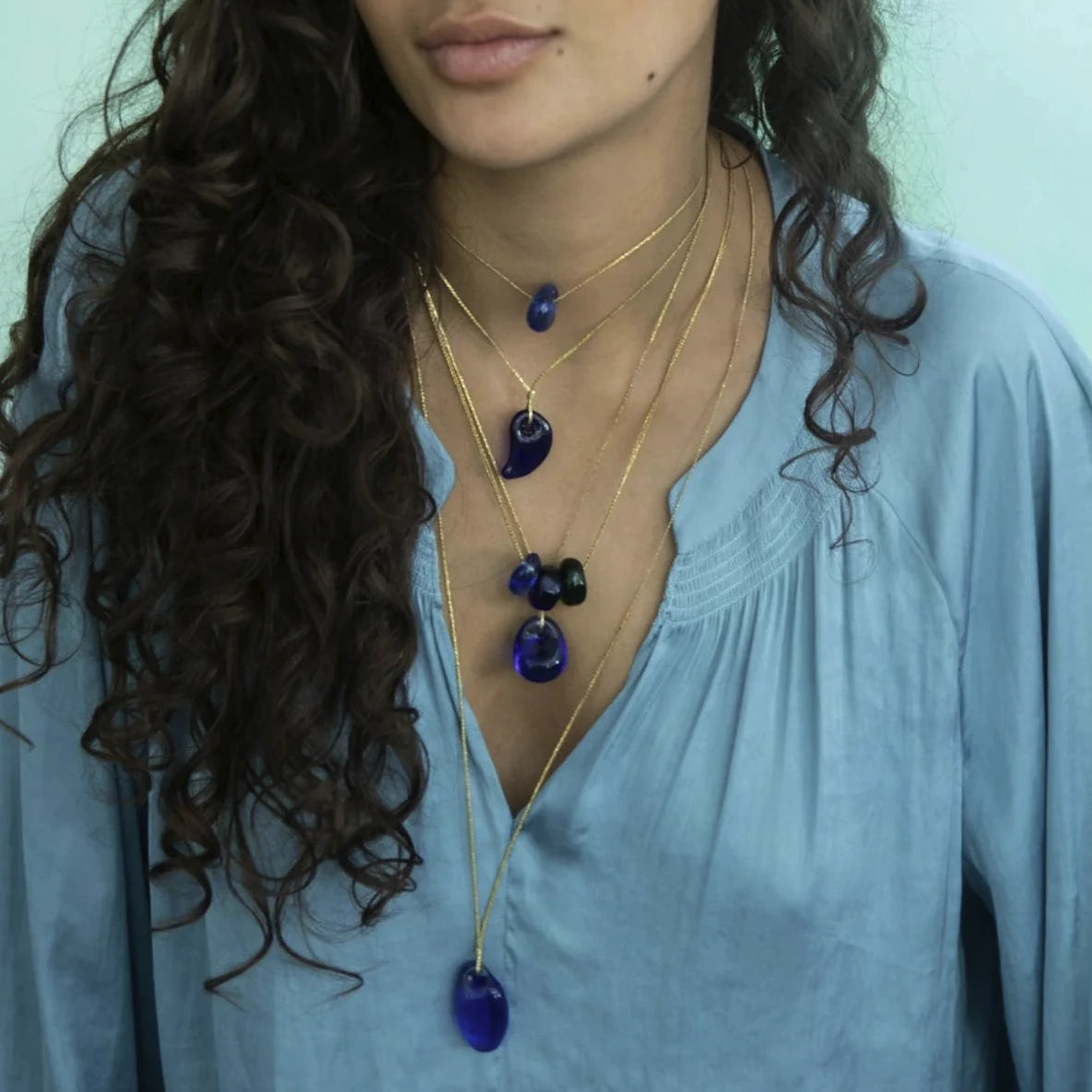 Azaz Blue Glass Bead on Cord