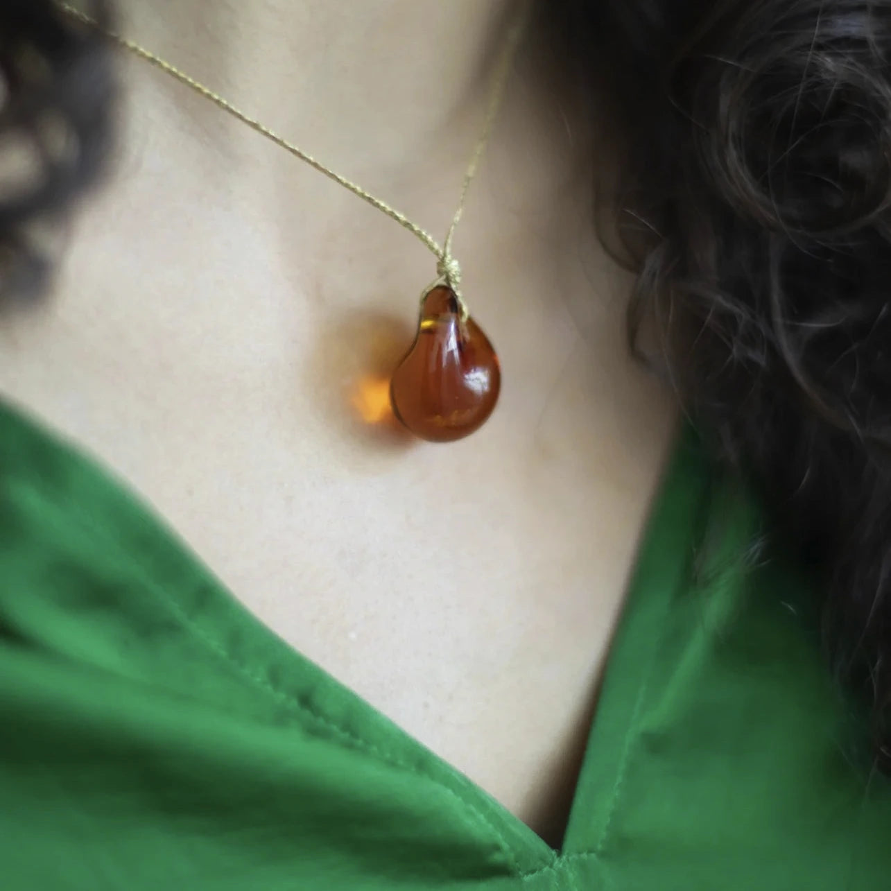 Azaz Amber Glass Bead on Cord
