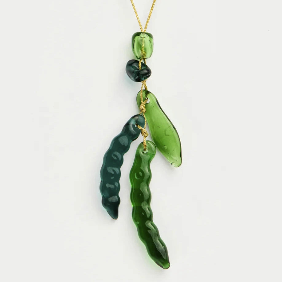 Azaz Green Glass Bean Cluster on Cord