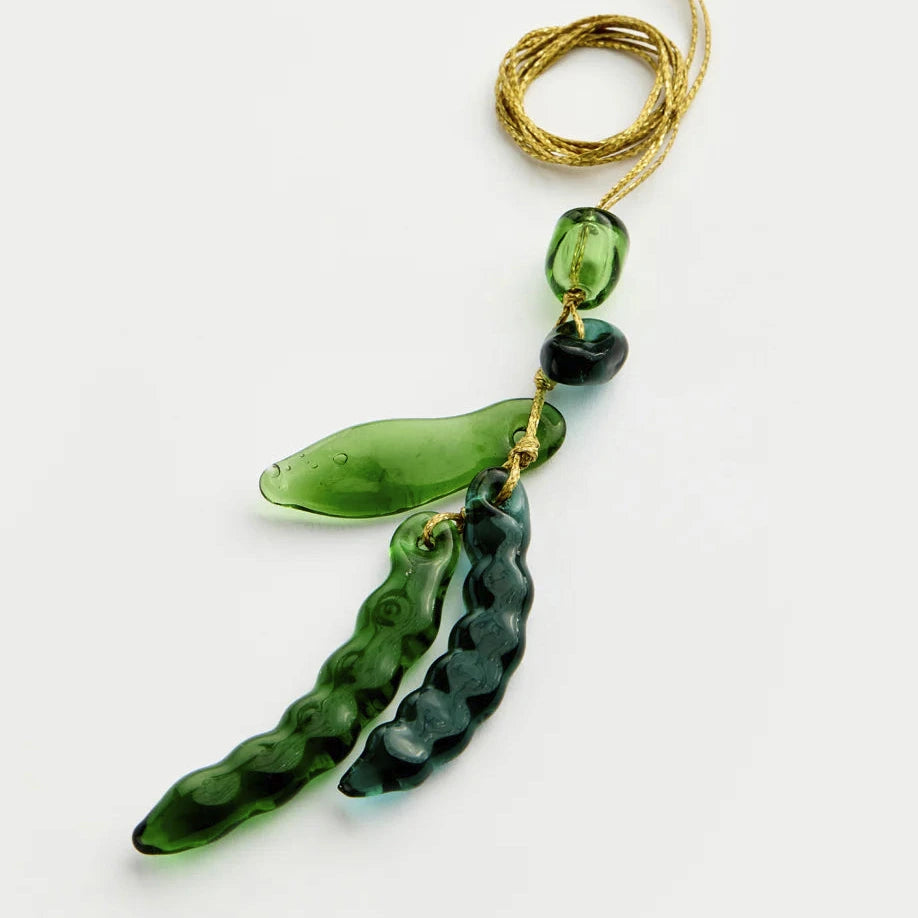 Azaz Green Glass Bean Cluster on Cord