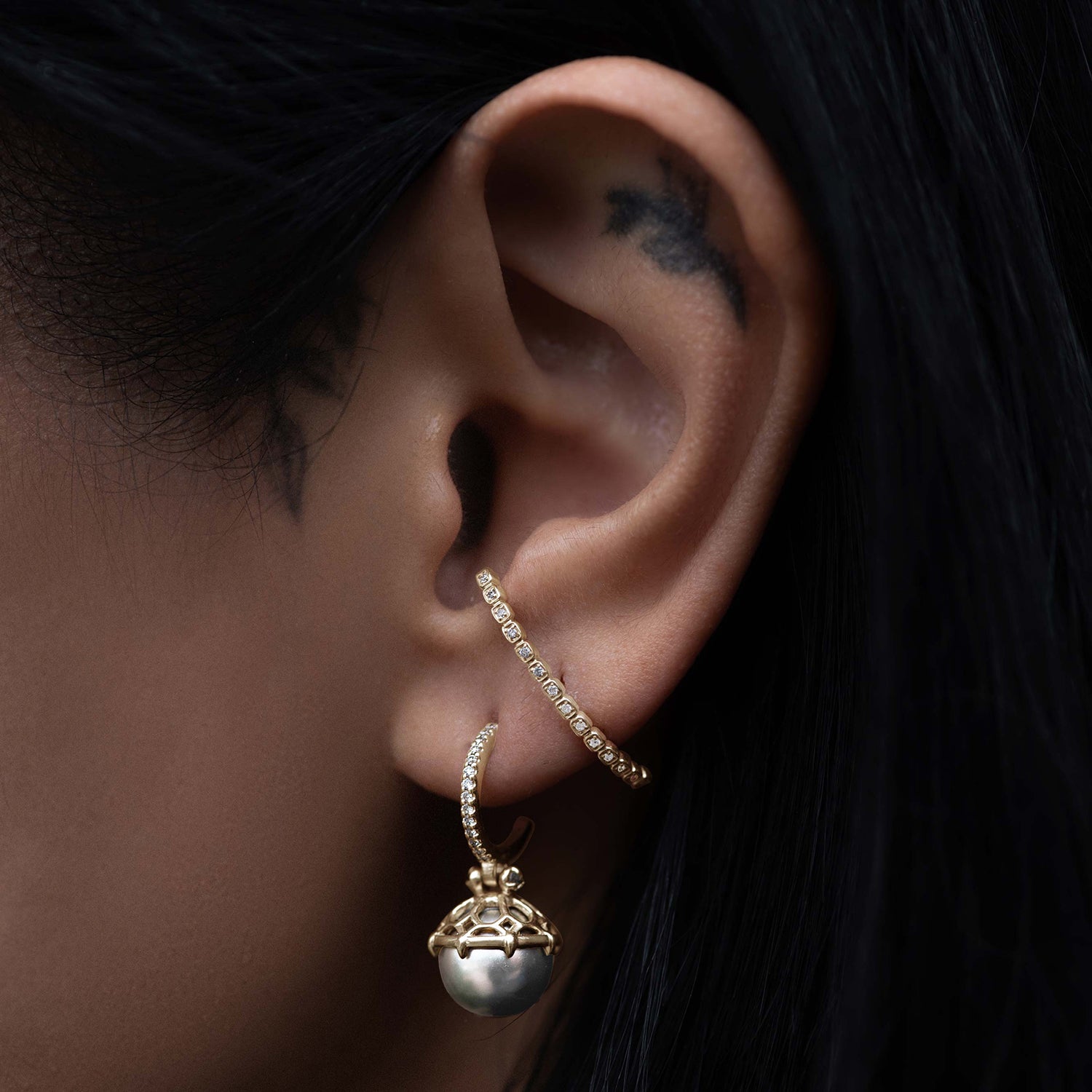 Emma Lace Cap Pearl Hoops