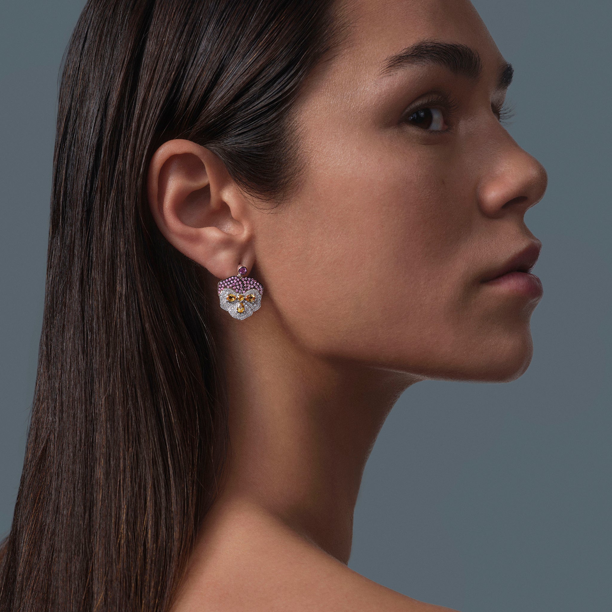 Violet Mini Diamond Earrings - Pink Basak Baykal La Maison Couture