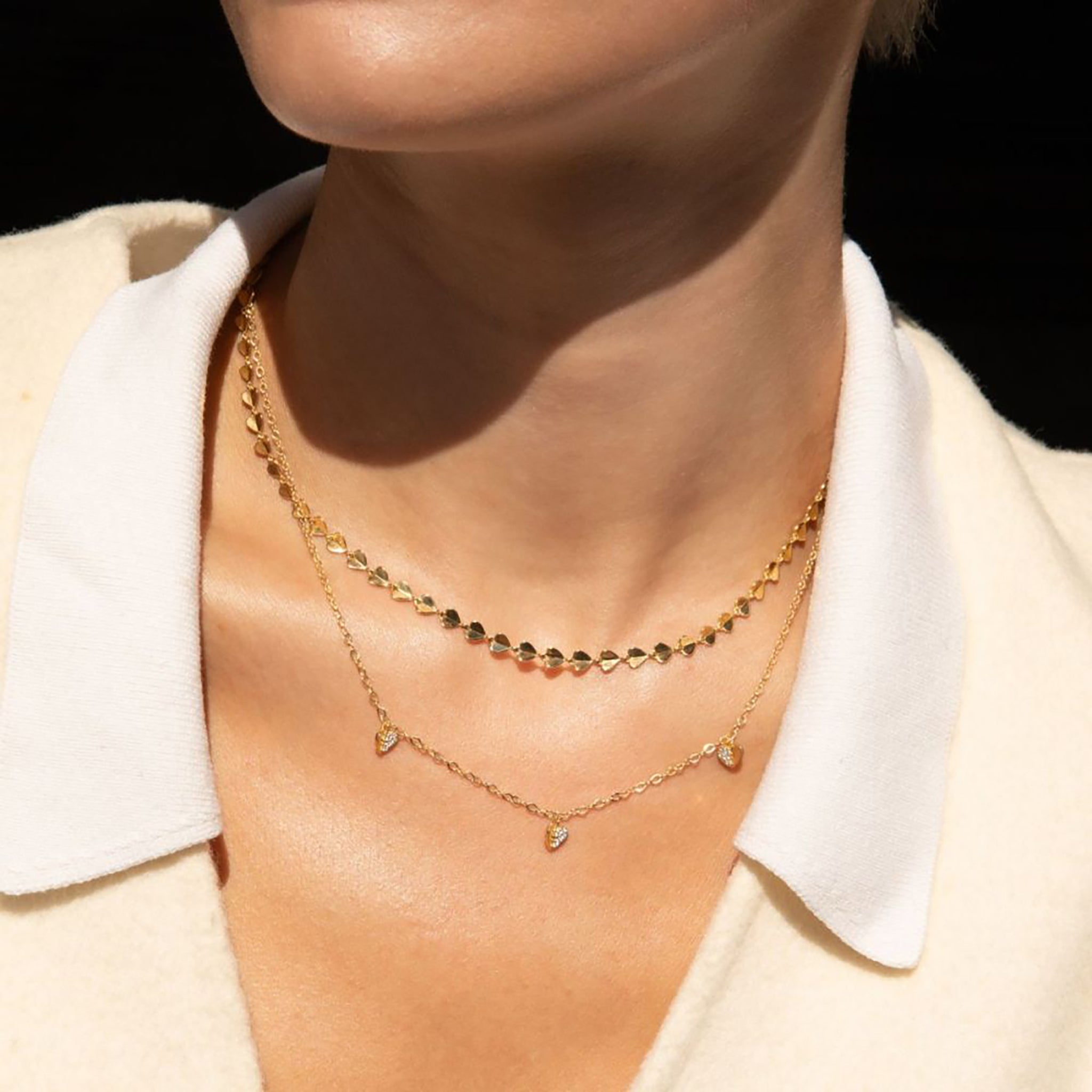 Folded Heart Lab-Created Diamond Trio Necklace Dinny Hall La Maison Couture Recycled 9ct Gold