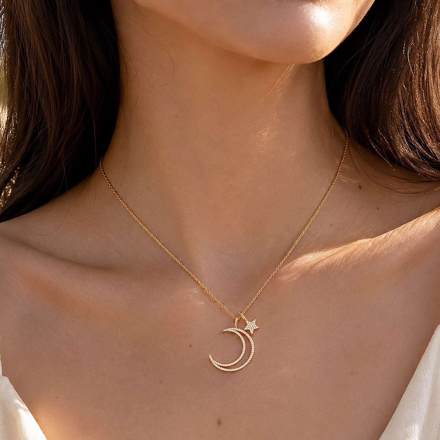 Crescent Moon and Star Pendant Necklace
