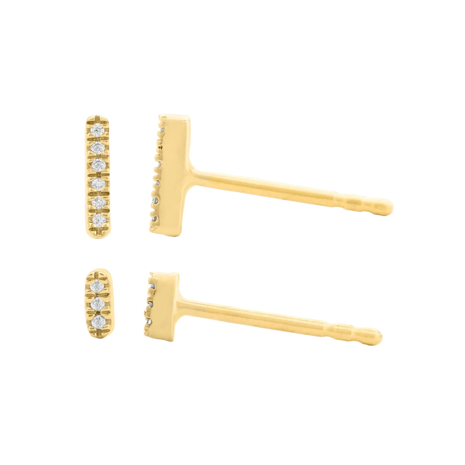 One Double Bar Stud Earrings (Two Pairs)